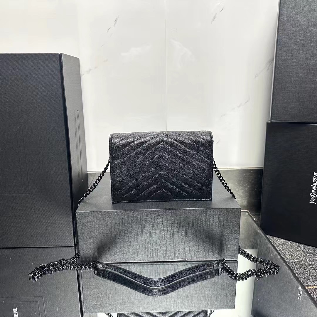 YSL Chain Shoulder Bag - Black Leather & Black Hardware1:1High-quality replica
