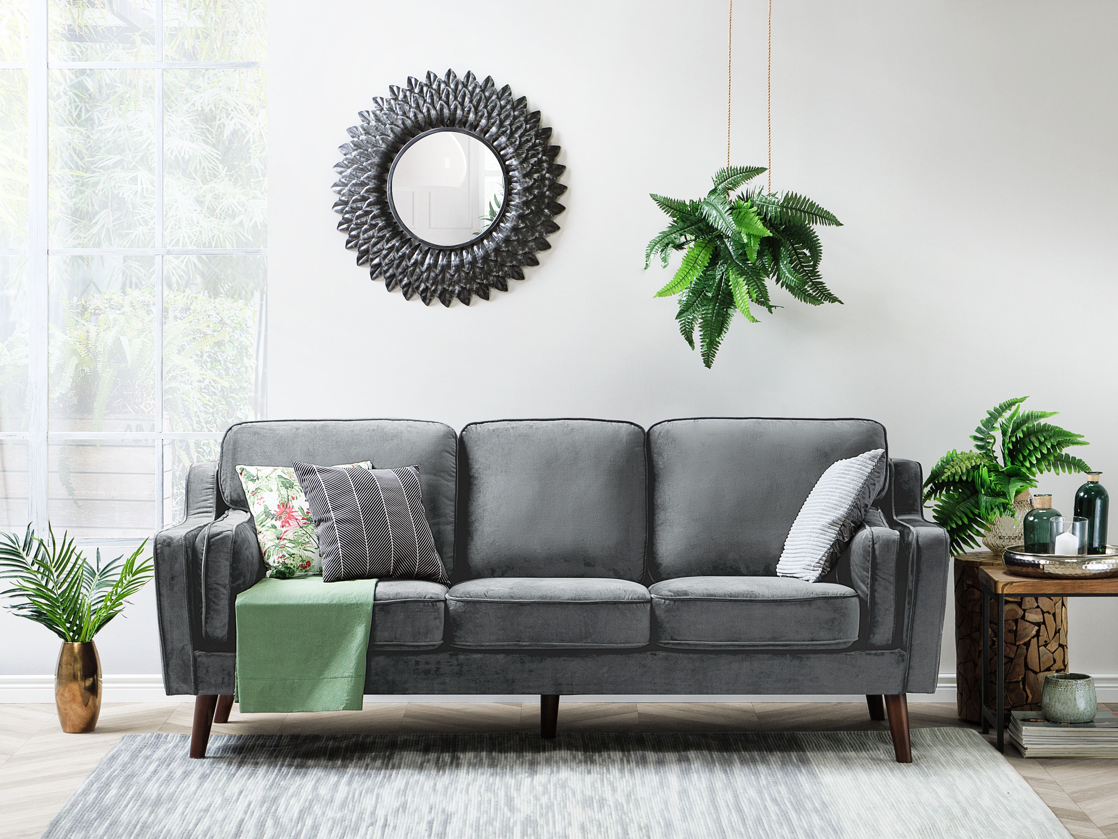 Sofa 3 Seater LOKKA Velvet Dark Grey