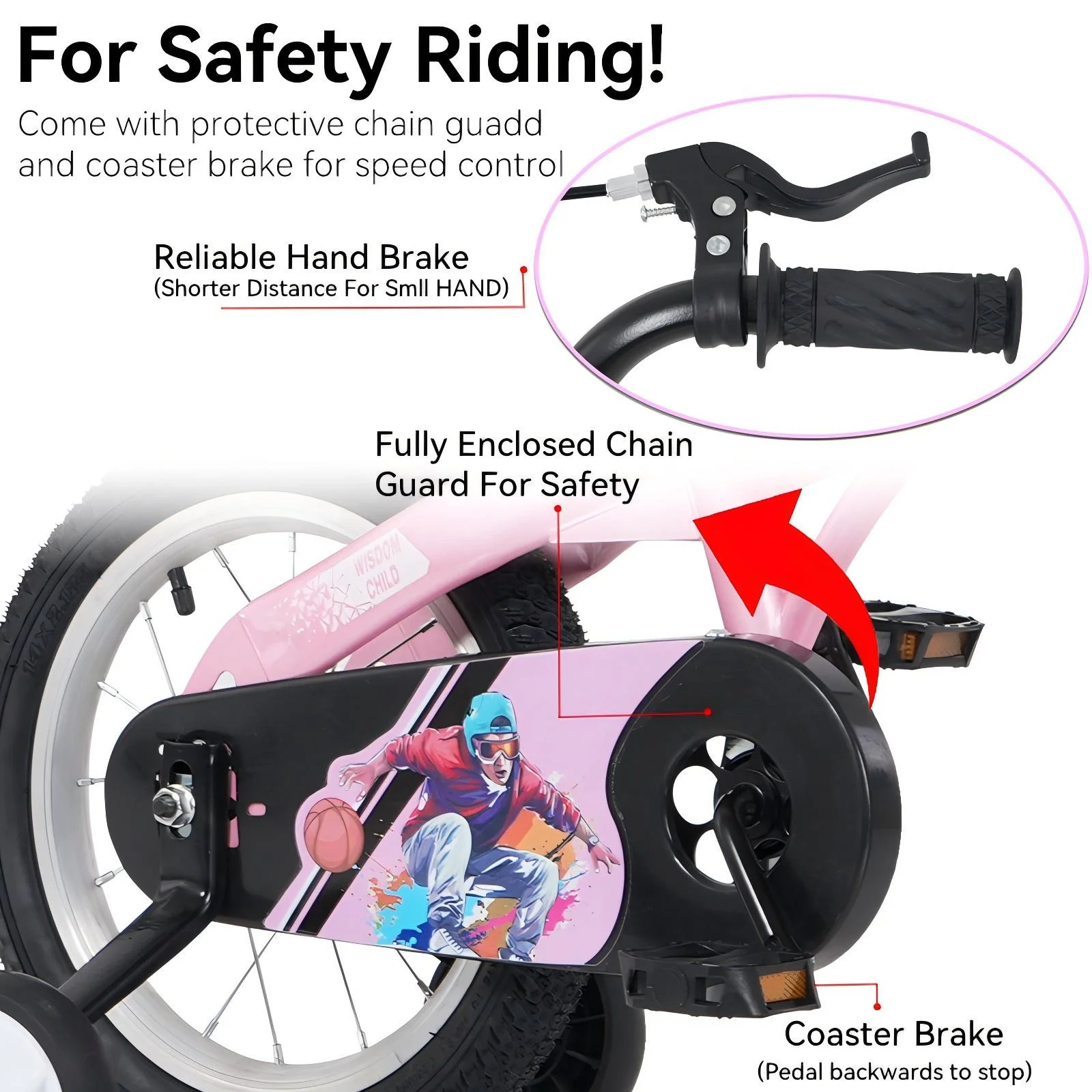 iRerts Kids Bike with Training Wheels, 16 Inch Kids Bicycle for Boys Girls Ages 4-8 Years Old, Girls Bicycles for Kids with Adjustable Seat, Fender and Varrier, Pink - Image 8
