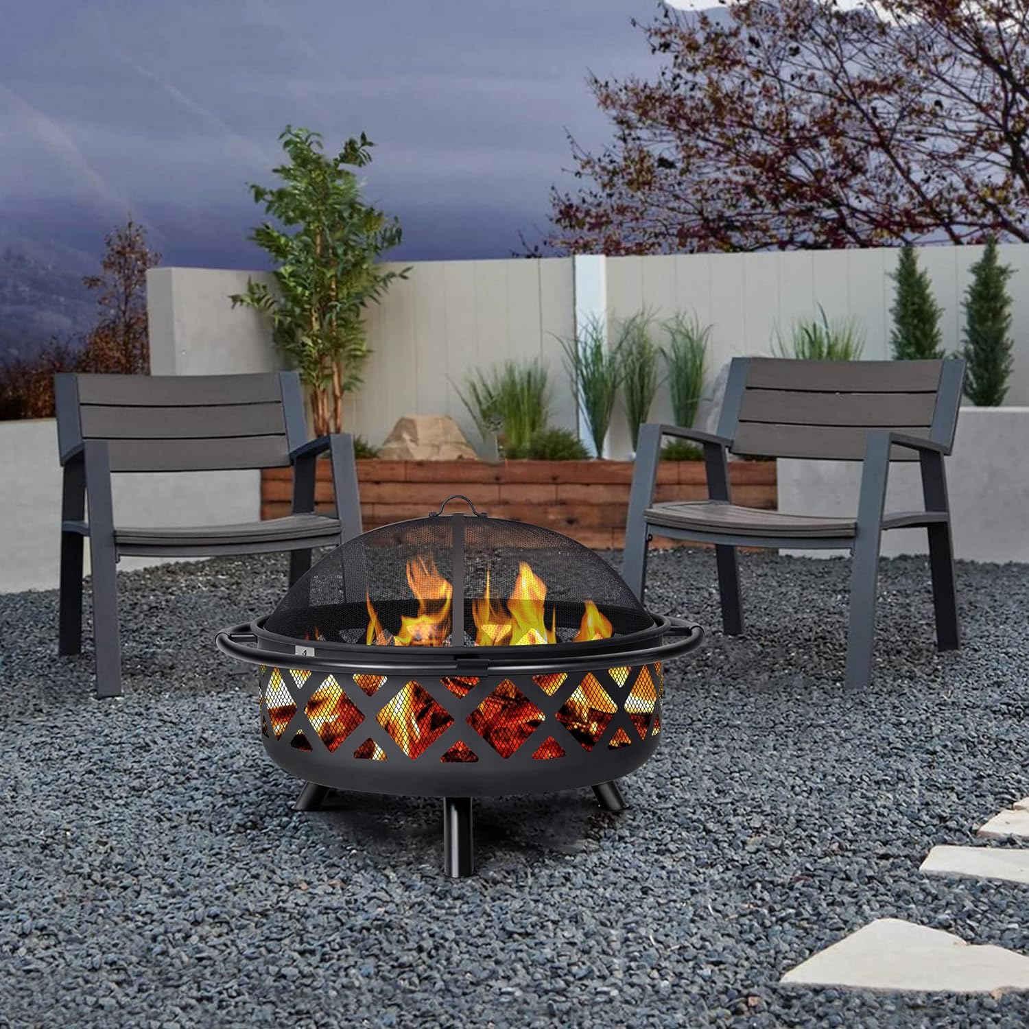 SUNCREAT 42-Inch Wood Burning Patio Fire Pit, Black, 42.1 Inch Diameter x 25.2 Inch High - Image 35 SUNCREAT 42-Inch Wood Burning Patio Fire Pit, Black, 42.1 Inch Diameter x 25.2 Inch High - Image 35