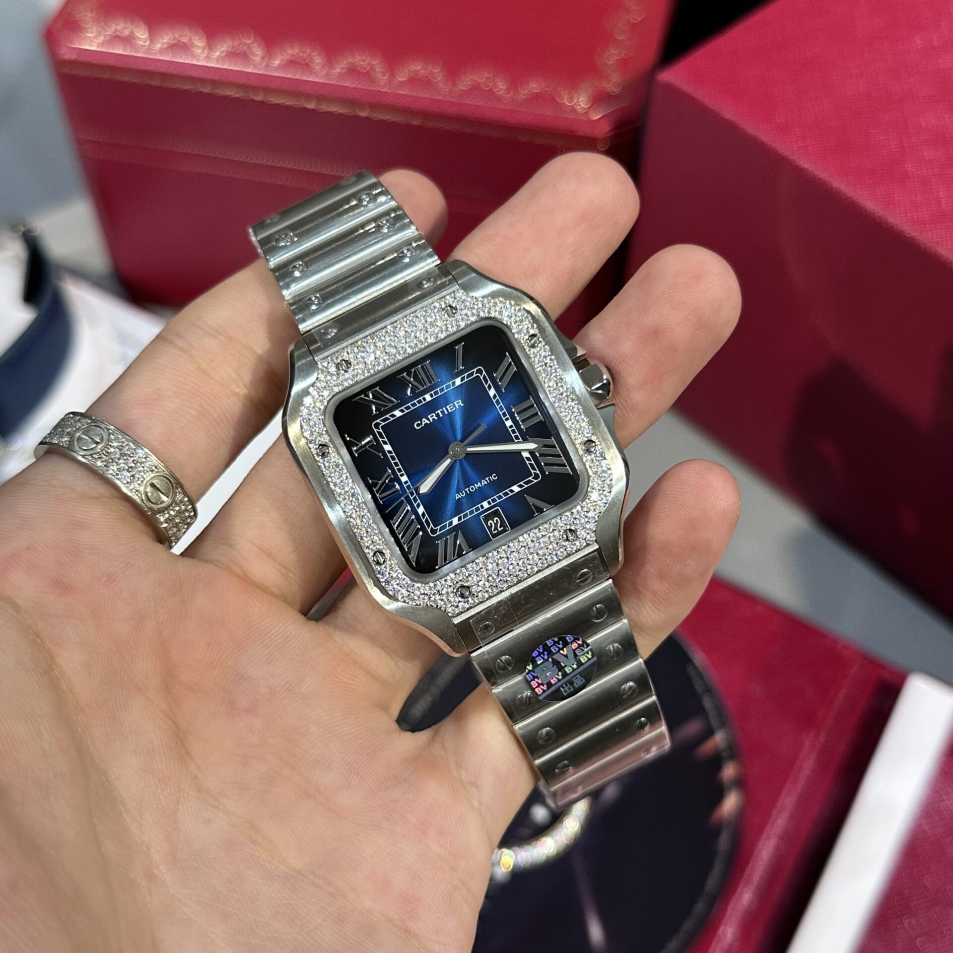 Cartier Replica Watch Santos Custom Moissanite Diamonds BV Factory 39.8mm - Elite Watch Atelier
