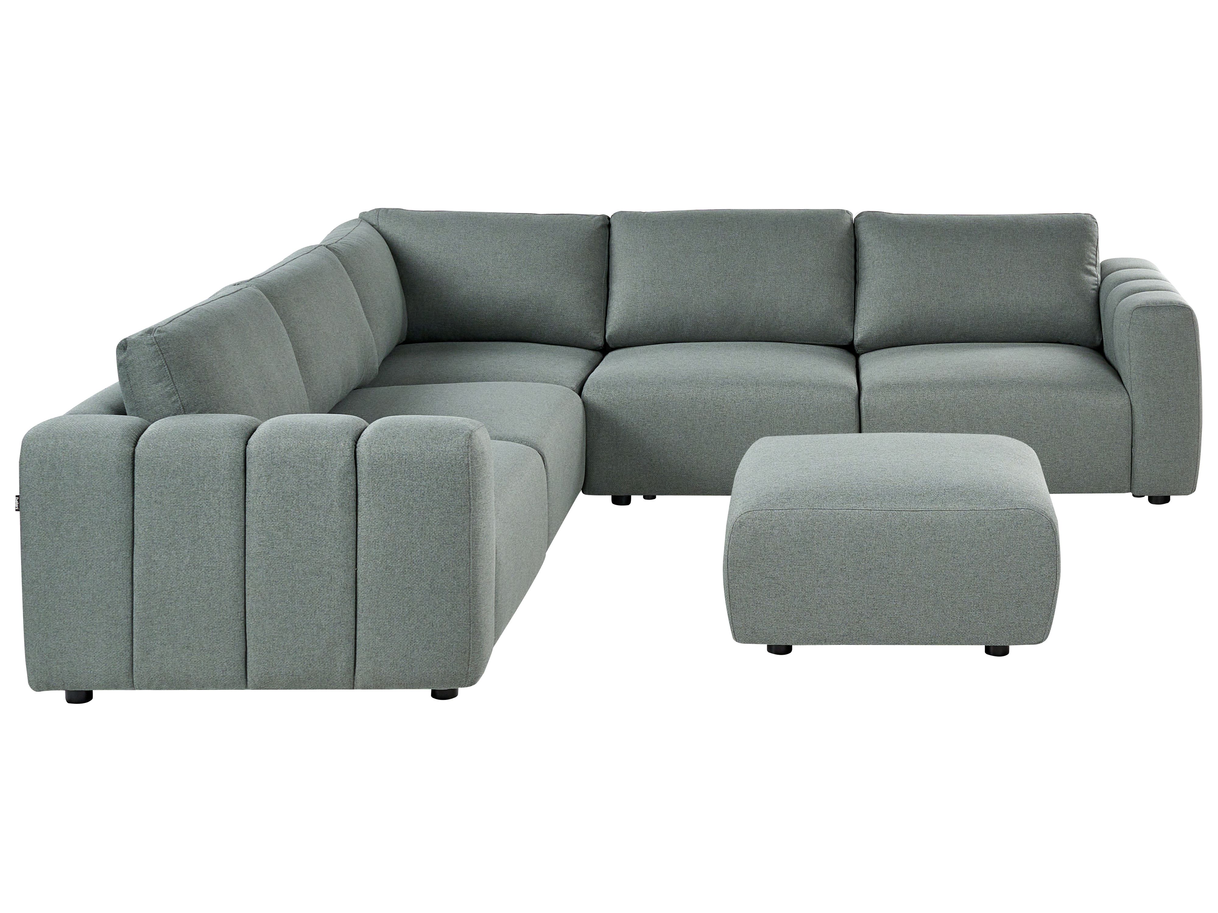 Modular Corner Sofa 5 Seater KIVVIK Fabric Green with Ottoman Right Hand