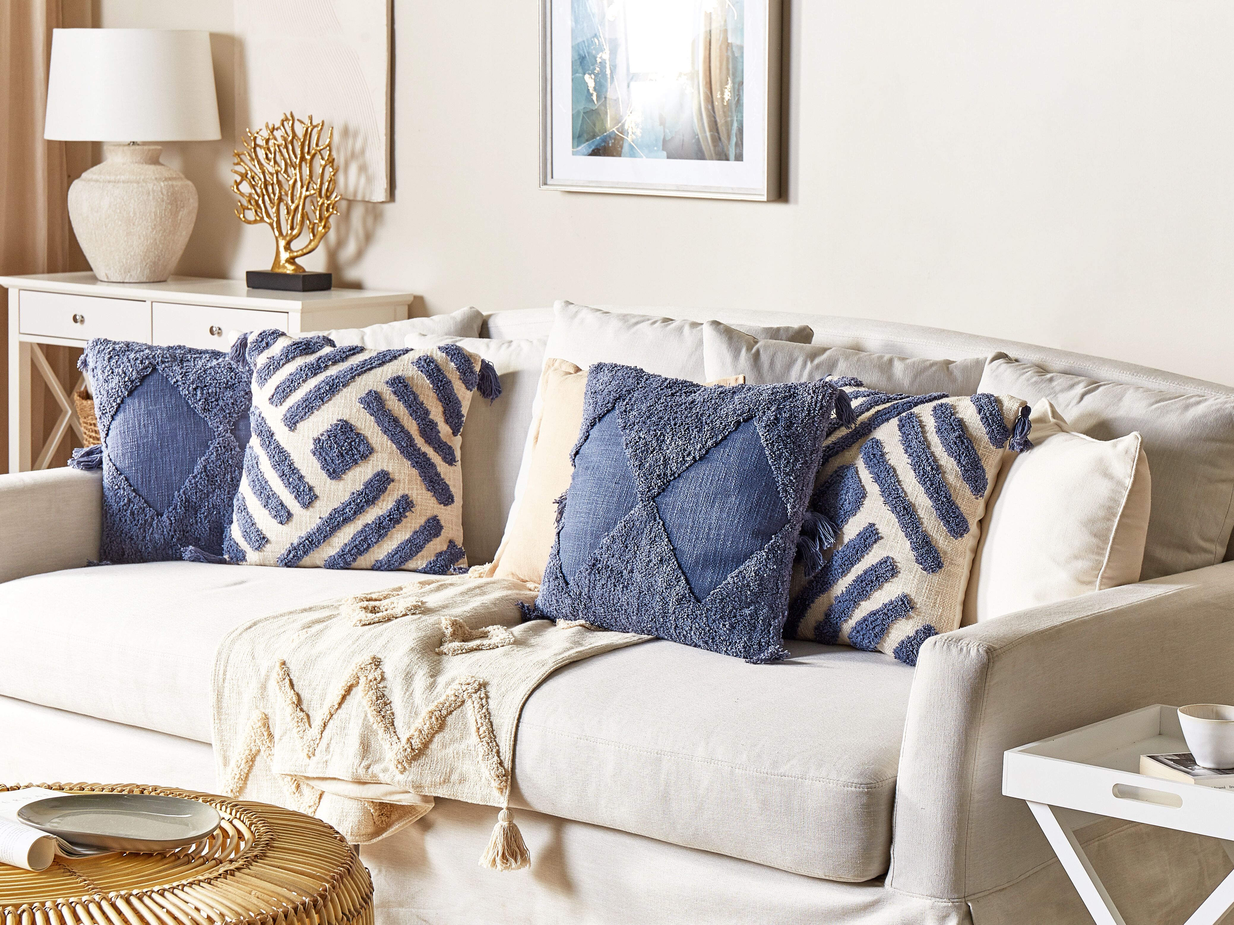 Throw Cushion AVIUM Cotton 45 x 45 cm Blue Geometric Pattern