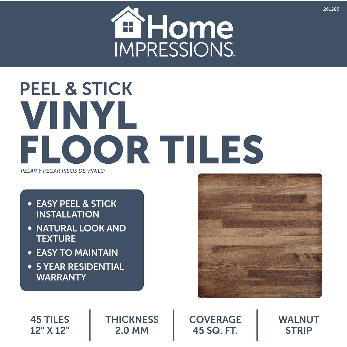 Home Impressions Walnut Strip 12 In. x 12 In. Vinyl Floor Tile (45 Sq. Ft./Box)