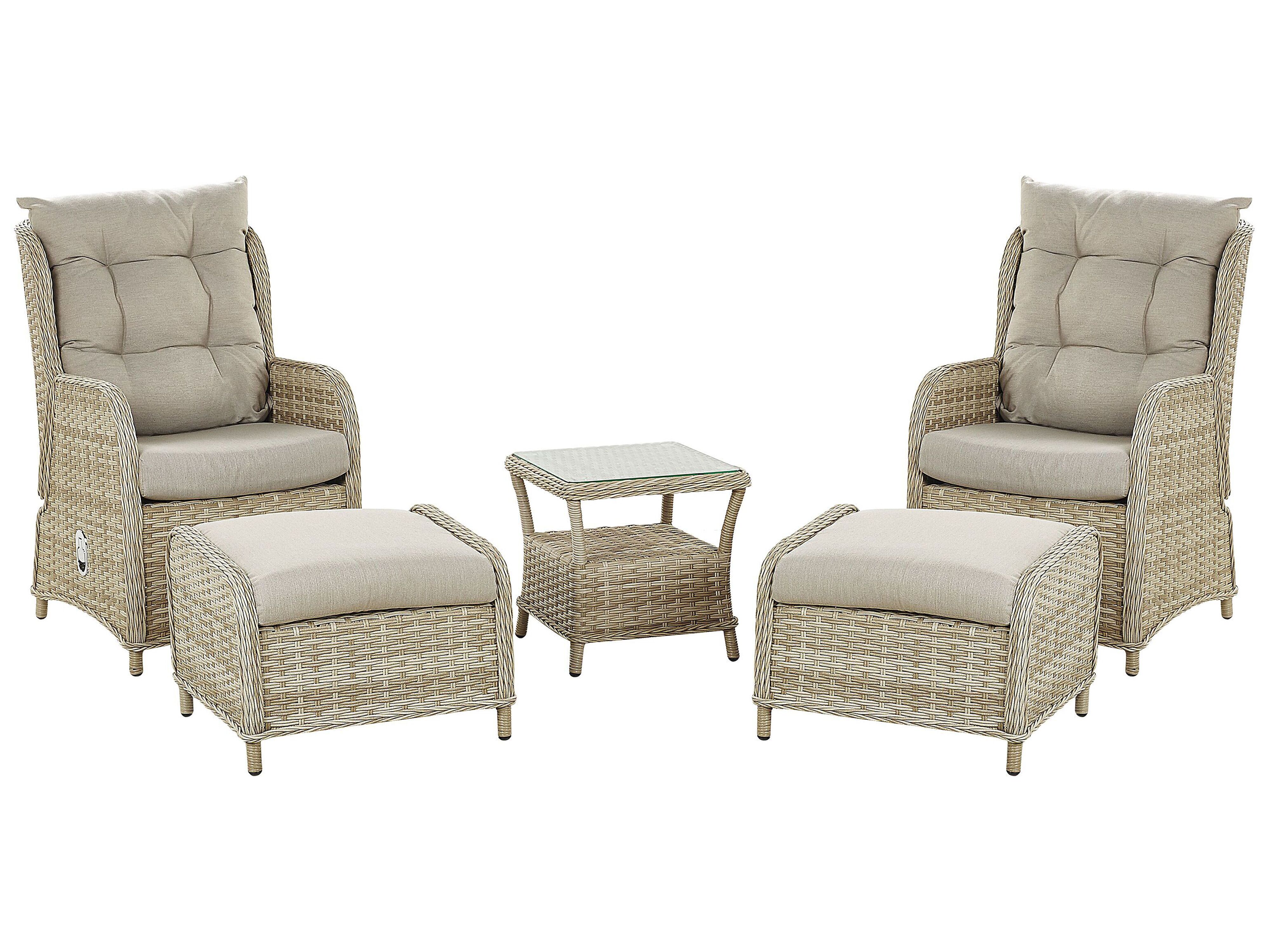 Garden Lounge Set with Table and Ottoman 2 Seater PONZA PE Rattan Beige