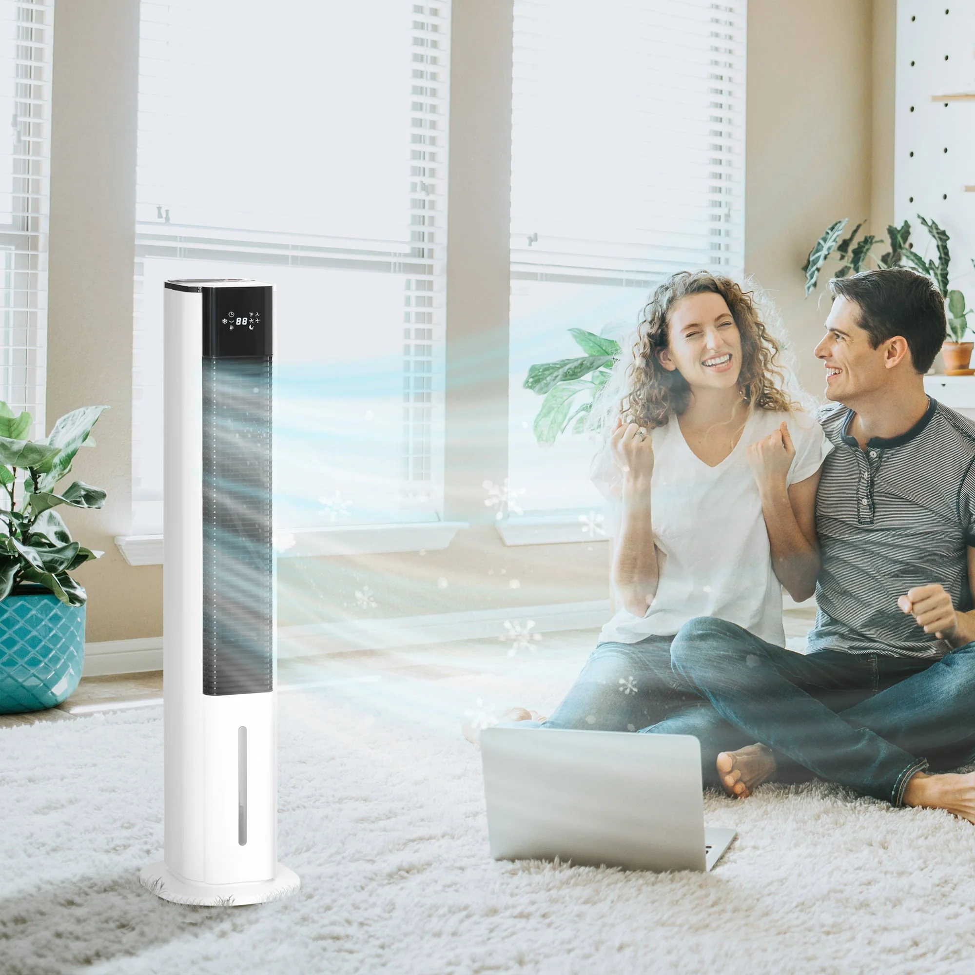 HOMCOM 42" Portable Evaporative Air Cooler, 3-In-1 Ice Cooling Fan Humidifier with Remote, Timer, Oscillating, LED Display, and 1.6 Gal Water Tank, White - Image 2