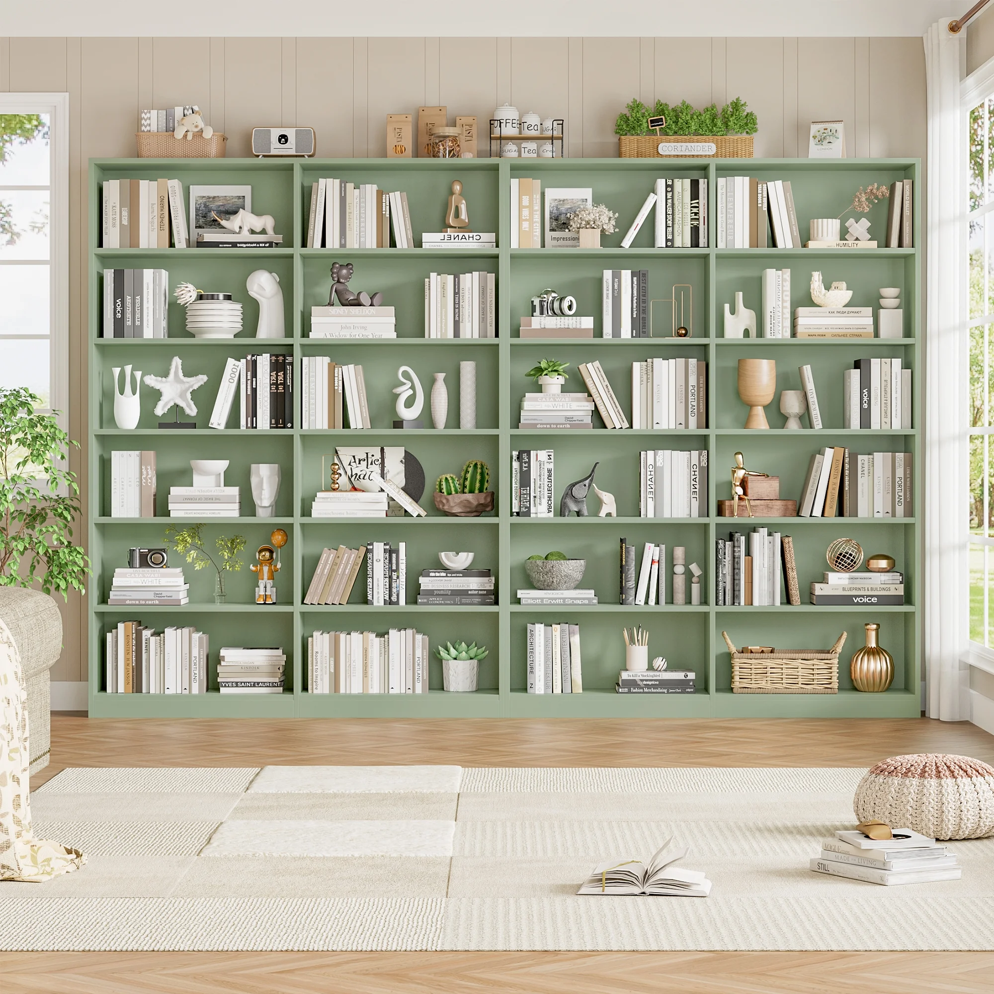 Homfa 74.3�� Double Wide 6-Tier Bookcase, Extra Large Wooden Freestanding Display Bookshelf for Home Office Living Room, White - Image 29