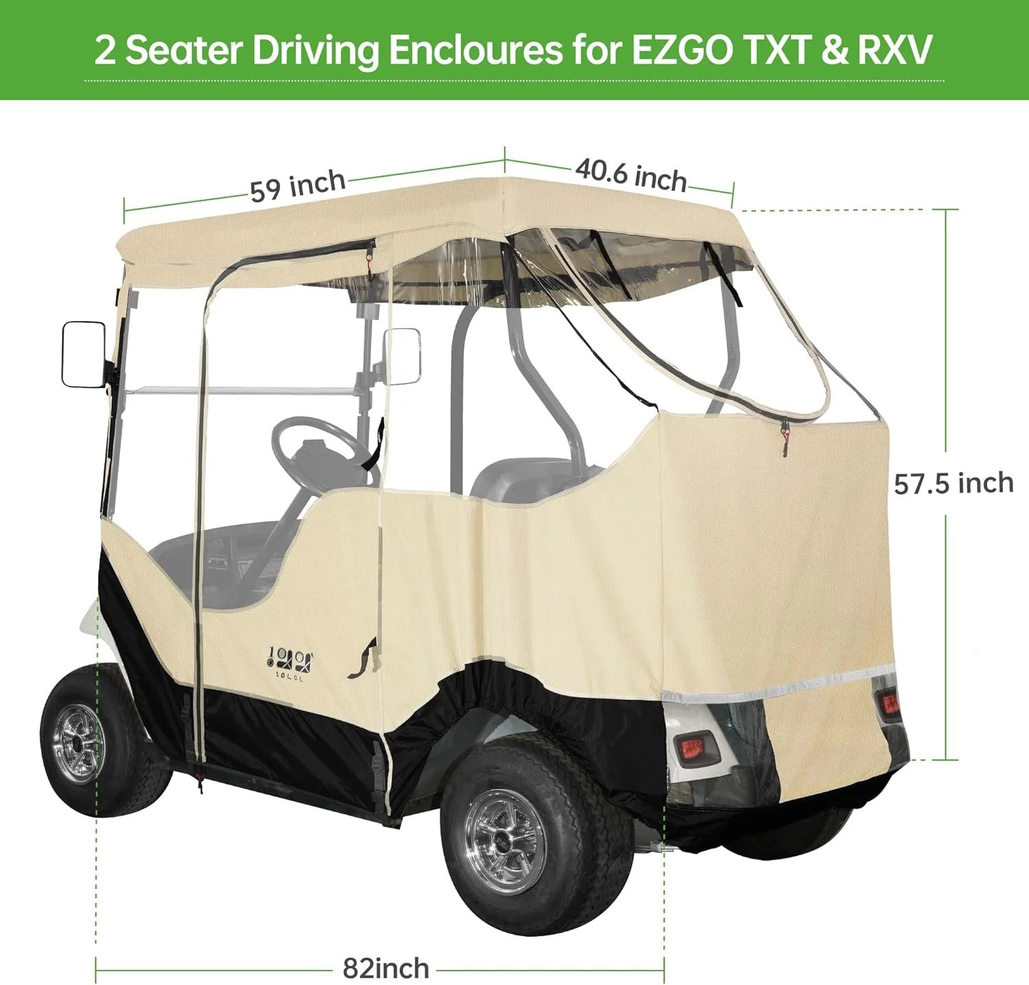 10L0L 2 Passenger Golf Cart Enclosures Fit EZGO TXT RXV, Waterproof Driving Cover Black Golf Cart Accessories - Image 14