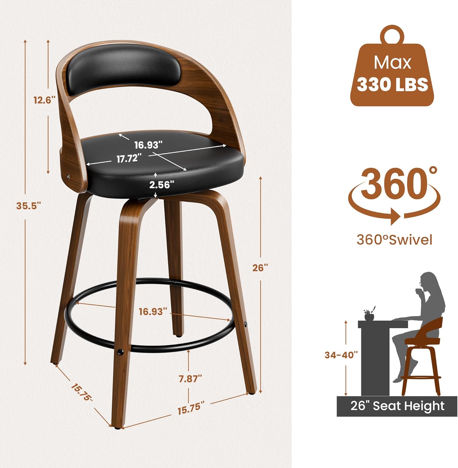 Bar Stools Set of 2, 26