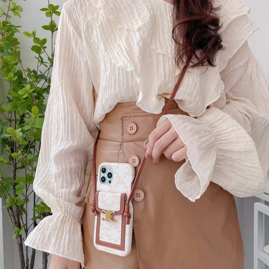 White Celine iPhone Case With Card Holder -LH240109 - Wholesale & Influencer