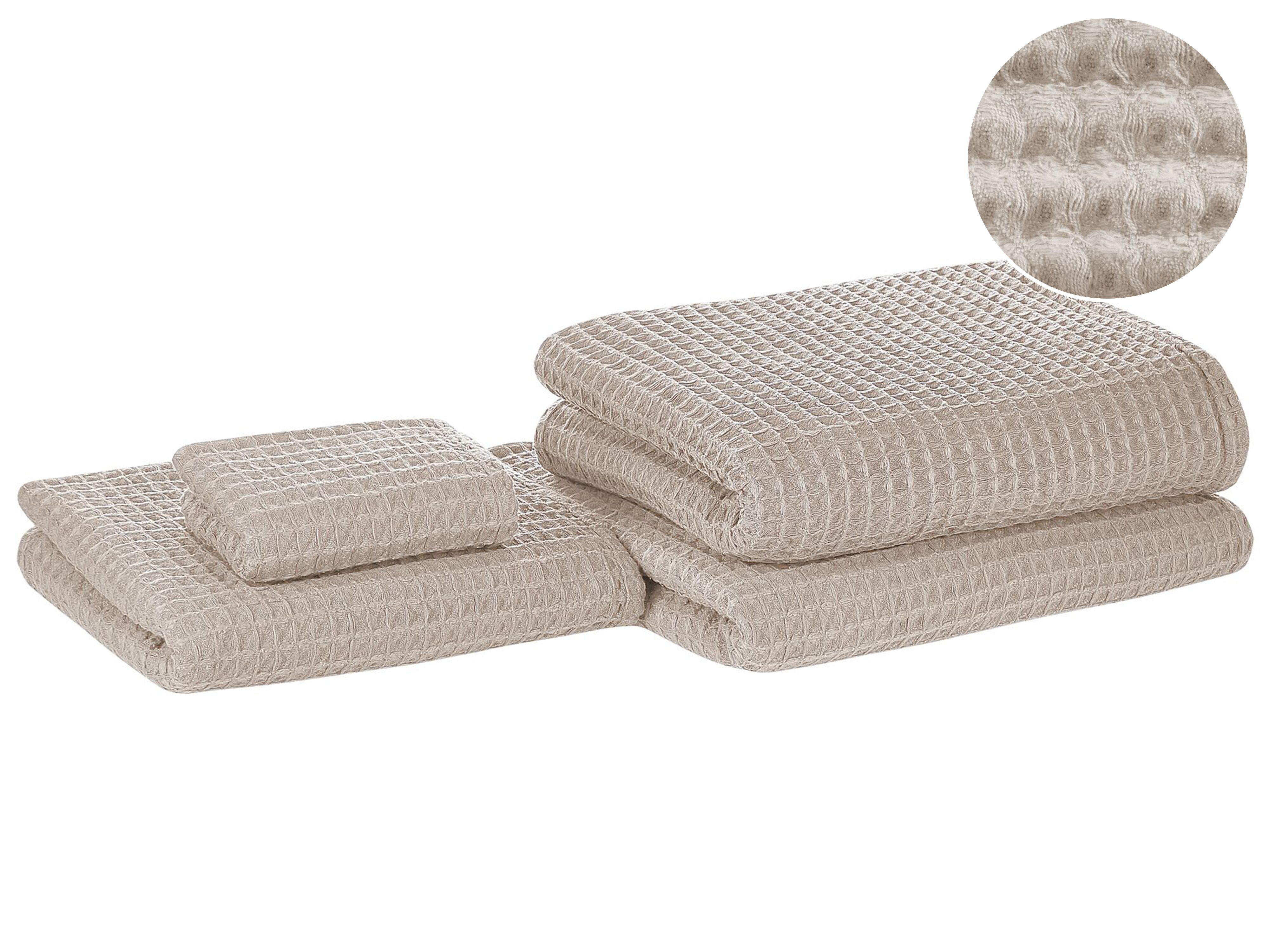 Set of 4 Towels AREORA Cotton Beige