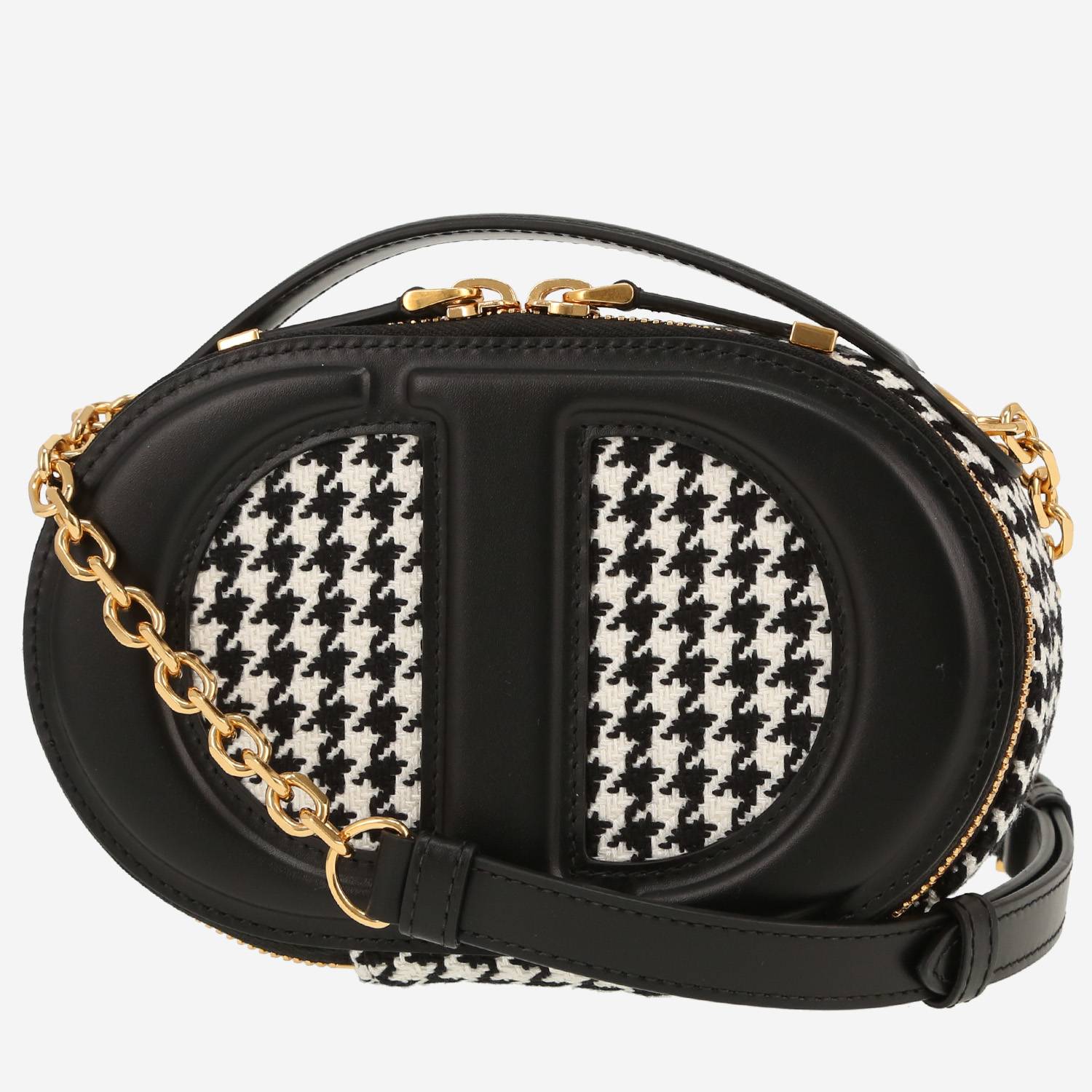 Dior Ovale CD shoulder bag in black and white canvas and black leather1:1High-quality replica