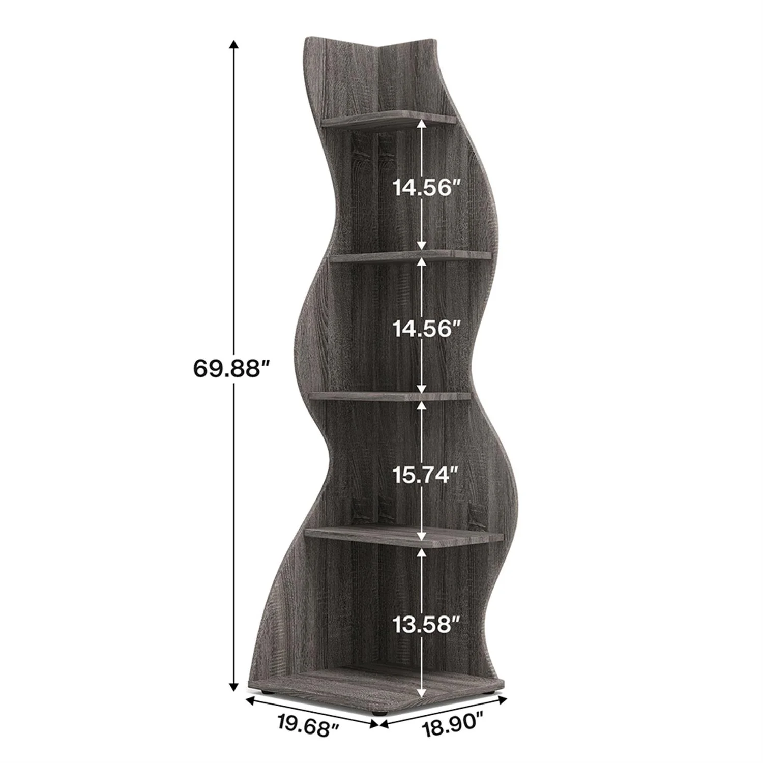 Finihen 5-Tier Corner Bookcase, Wood Bookshelf Storage Organizer, 70" Tall Display Standing Shelf Unit for Bedroom, Living Room, Green - Image 18