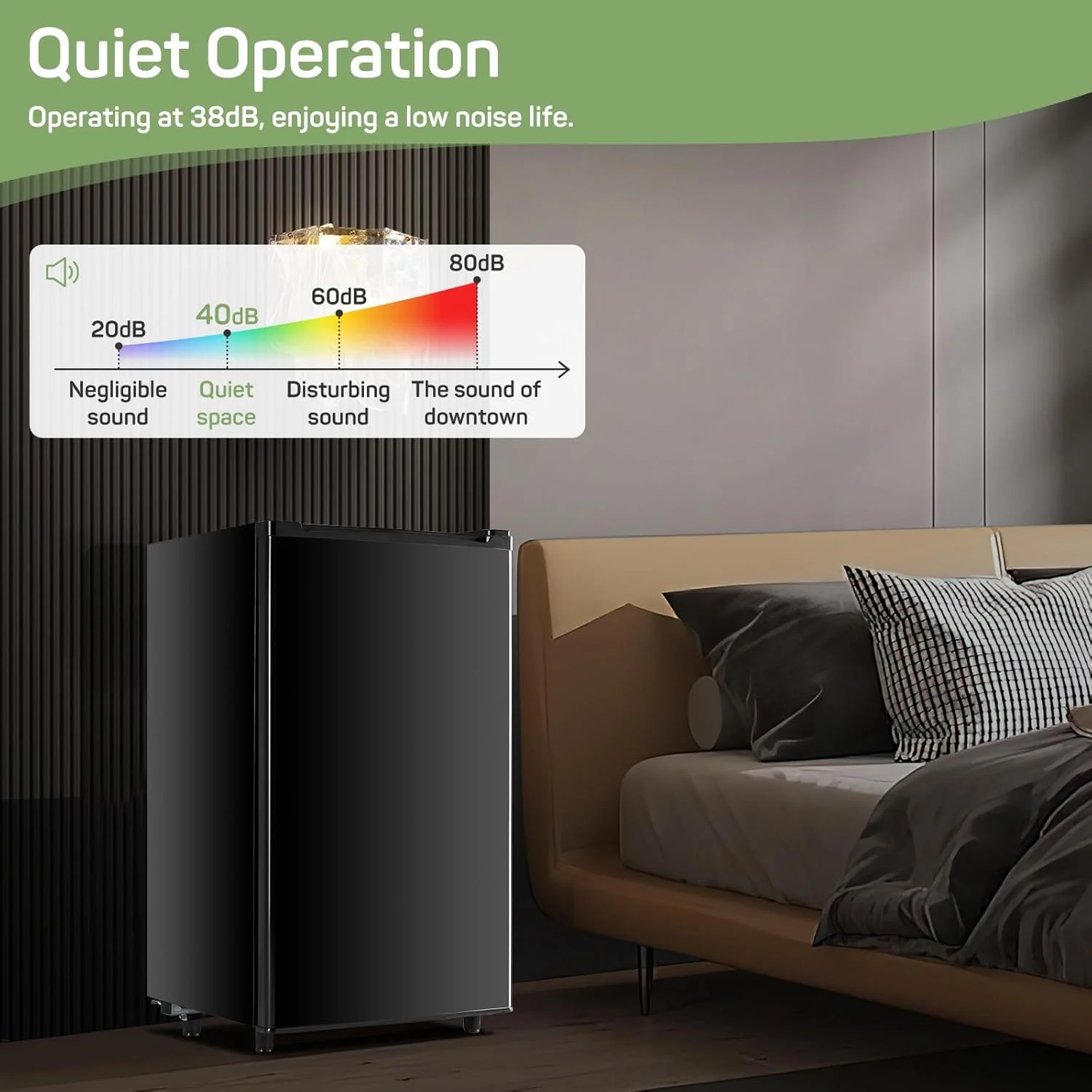 Mini Fridge for Bedroom 3.2 Cu.Ft Small Refrigerator with Freezer for Dorm Office, Compact Single Door Adjustable Thermostat Low Noise,Black - Image 2