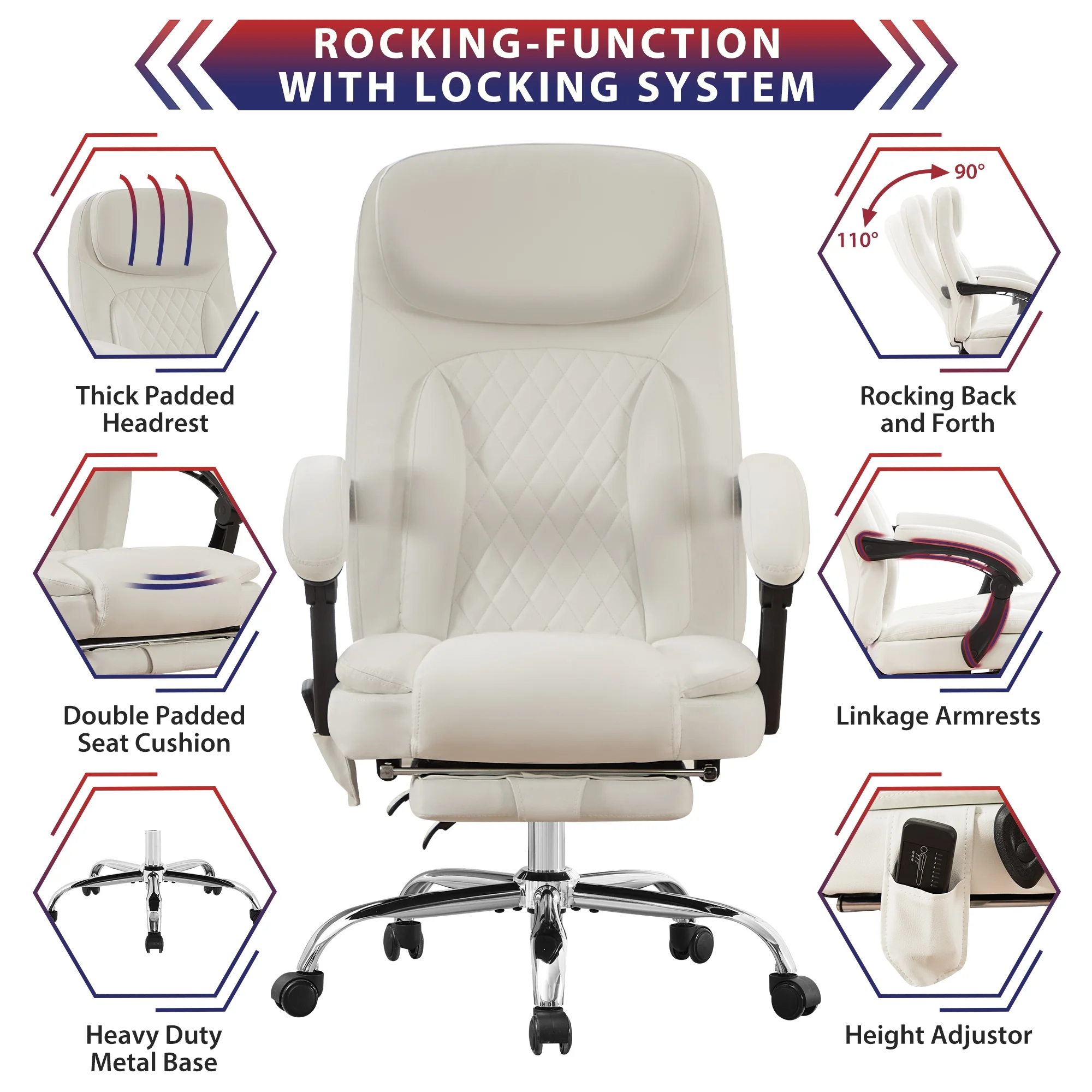 JONPONY Big and Tall Office Chair 500LBS Executive Office Chair Massage and Footrest Ergonomic Computer Desk Chair Reclining High Back Leather Office Chair Lumbar Back Support Swivel Rolling,Black - Image 67