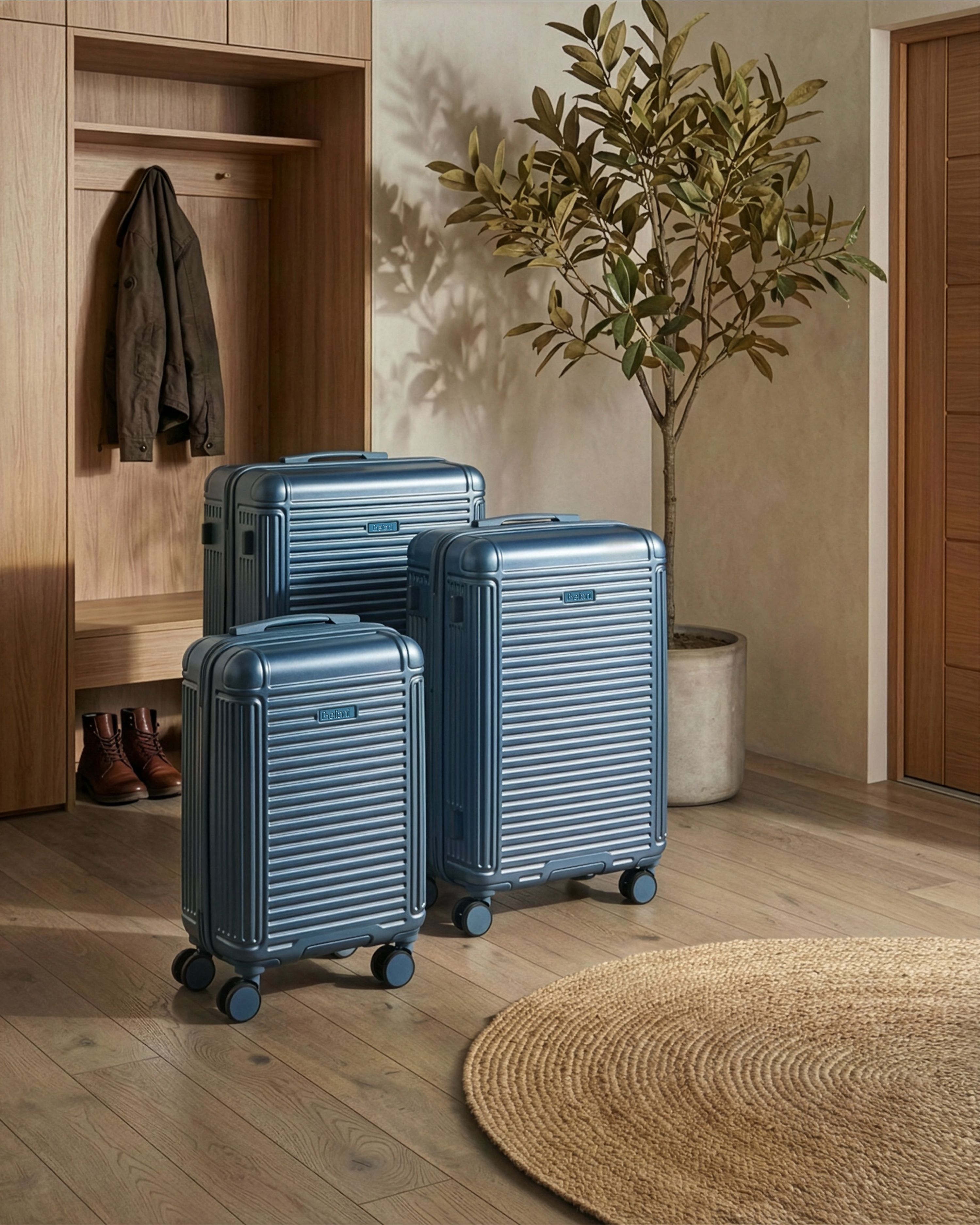 Set of 3 Hard Shell Suitcases MYNTIS Blue