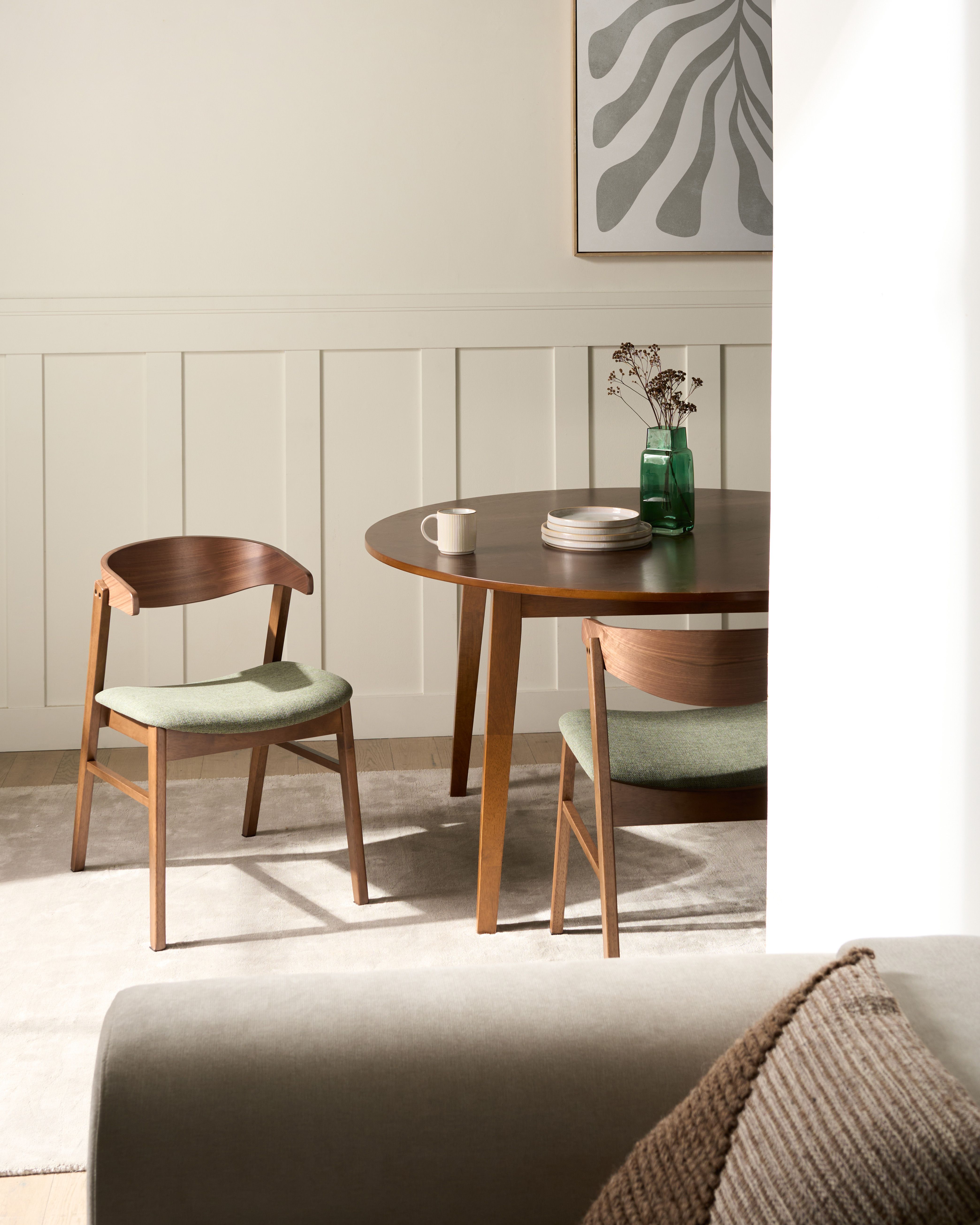 Set of 2 Dining Chairs LILLY Fabric Dark Green/ Brown