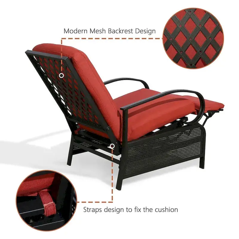 Adjustable Outdoor Reclining Lounge Chair With Cushions, 38 in D x 26.5 in W x 38.5 in H - Image 6 Adjustable Outdoor Reclining Lounge Chair With Cushions, 38 in D x 26.5 in W x 38.5 in H - Image 6