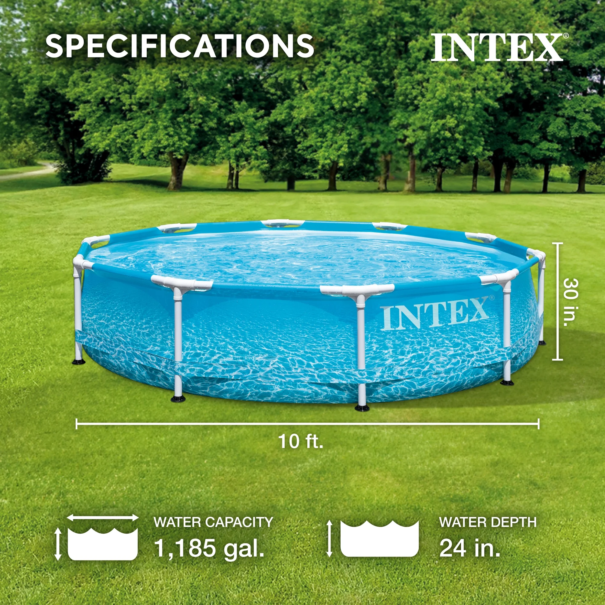 INTEX Round Metal Frame 10ft x 30in Above Ground Swimming Pool Set, Blue - Image 2