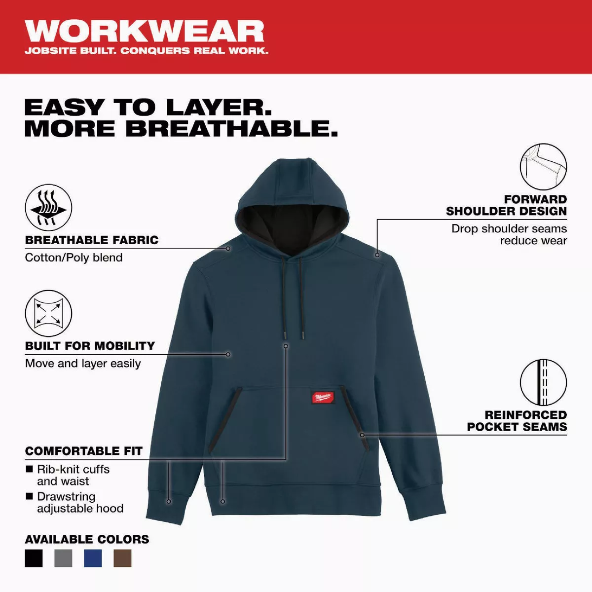 Milwaukee FREEFLEX Medium Blue Midweight Pullover Hooded Sweatshirt