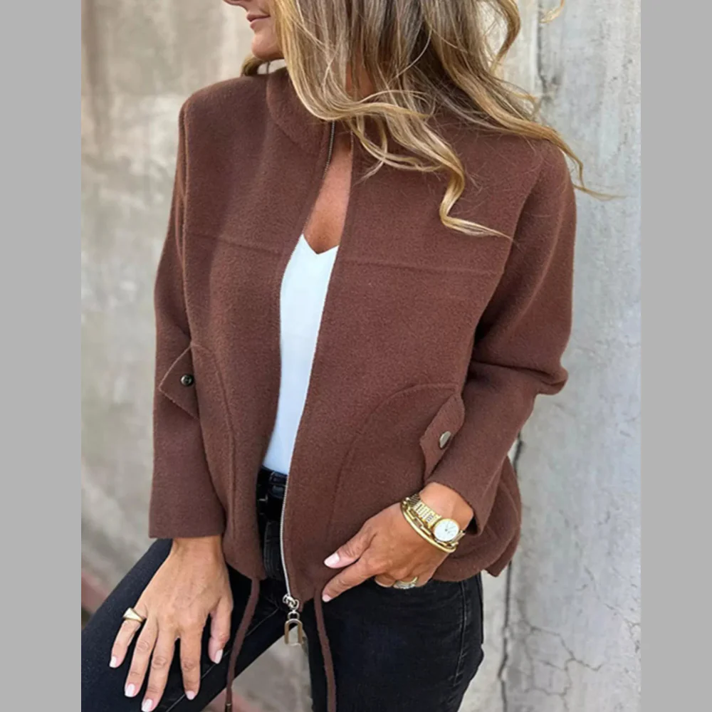 Full Size Zip-Up Long Sleeve Outerwear Plus Size - ZKZOOK