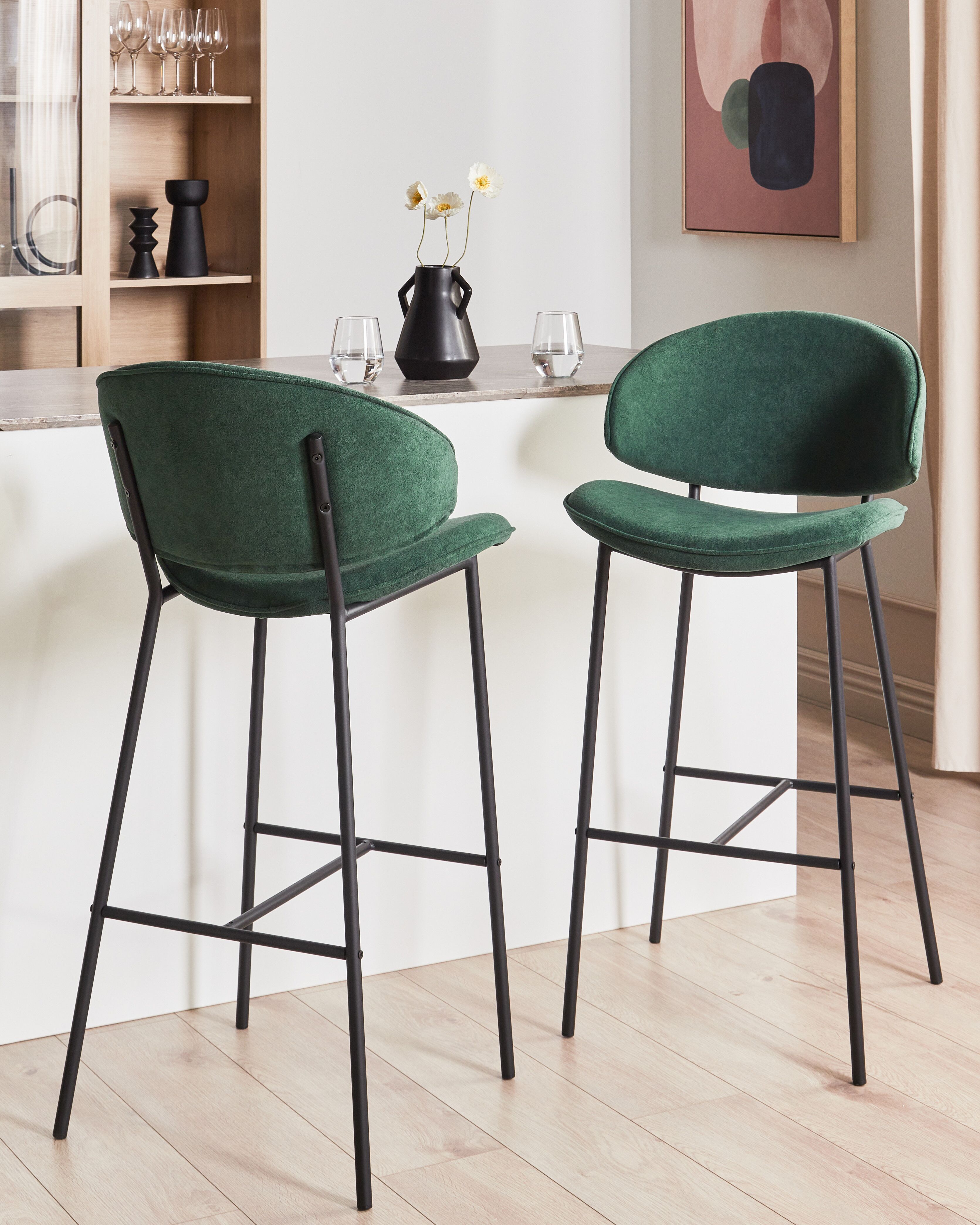 Set of 2 Bar Chairs KIANA Dark Green