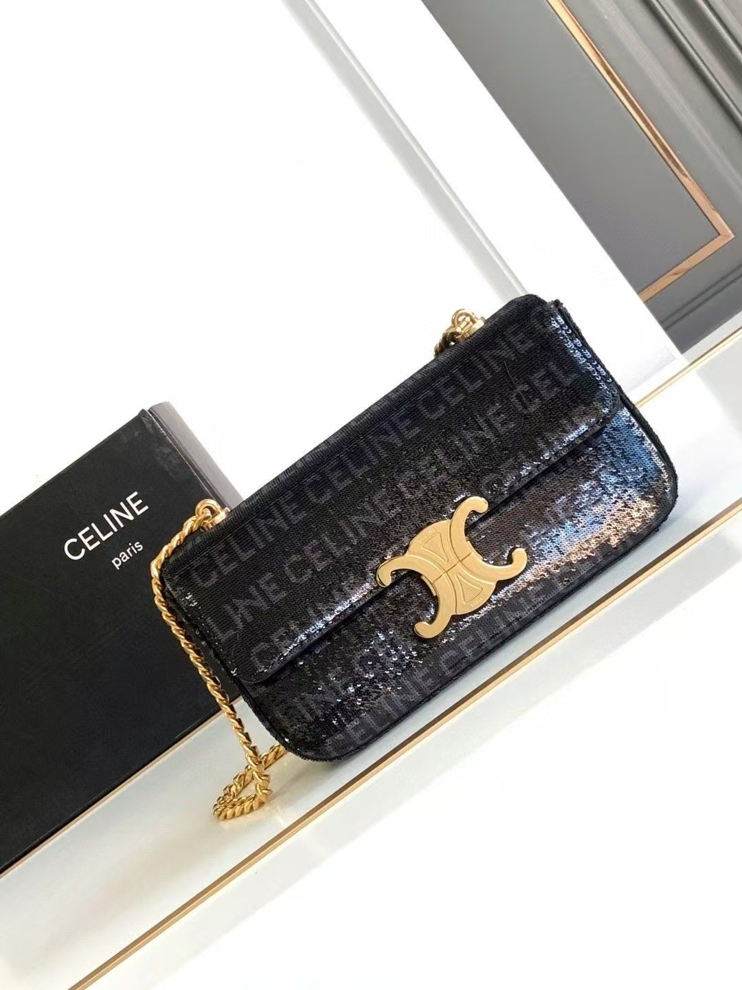 CELINE 23S Sequin Letter Triomphe Chain Bag