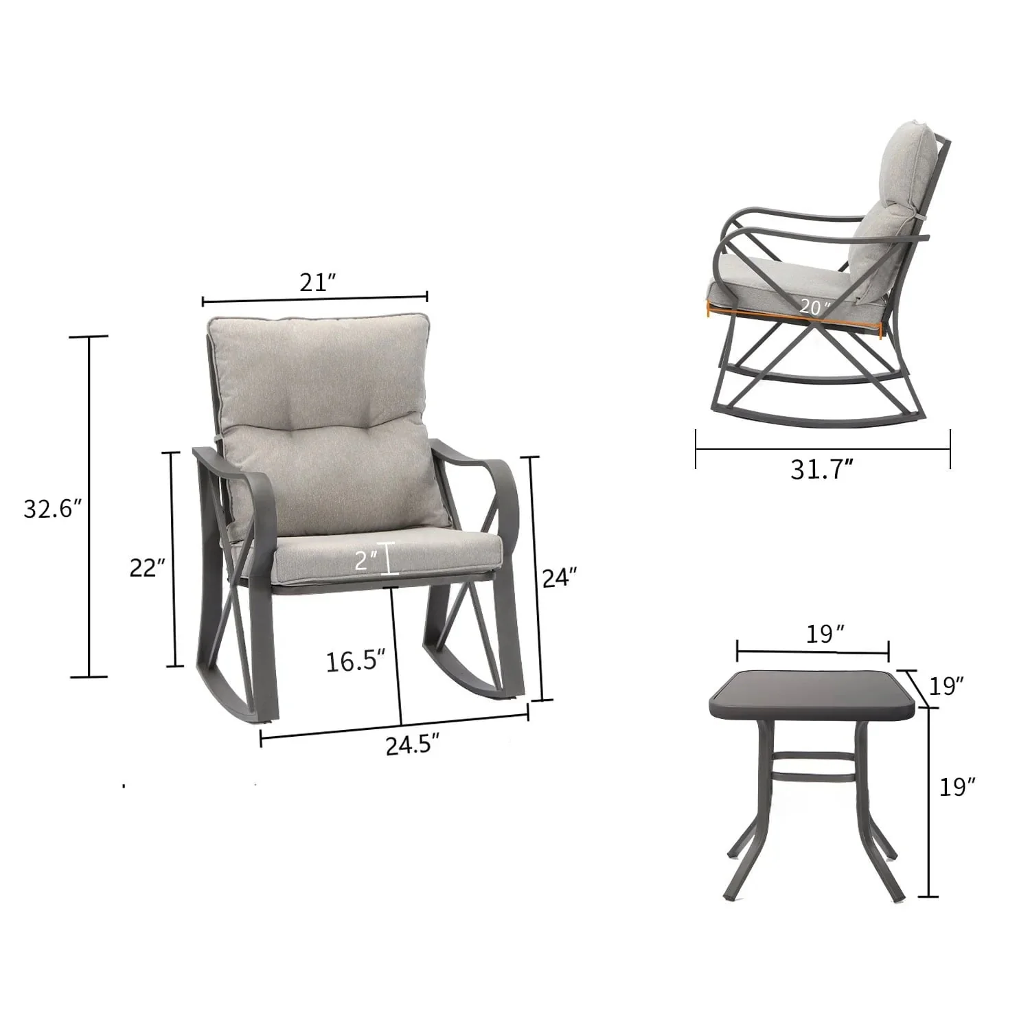 COSIEST 3 Piece Metal Bistro Set With Beige Cushions And Coffee Table - Image 2 COSIEST 3 Piece Metal Bistro Set With Beige Cushions And Coffee Table - Image 2