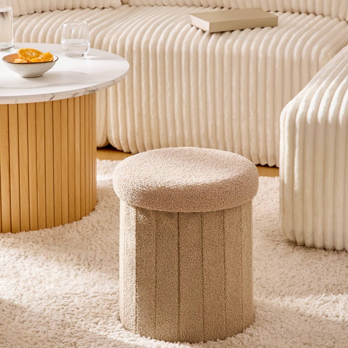 Pouf "Jaiko" Beige, D.32 cm