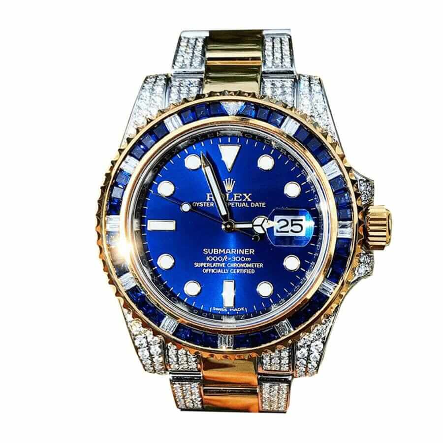 Rolex Submariner 18038 Iced Out Blue Dial Replica - Elite Watch Atelier