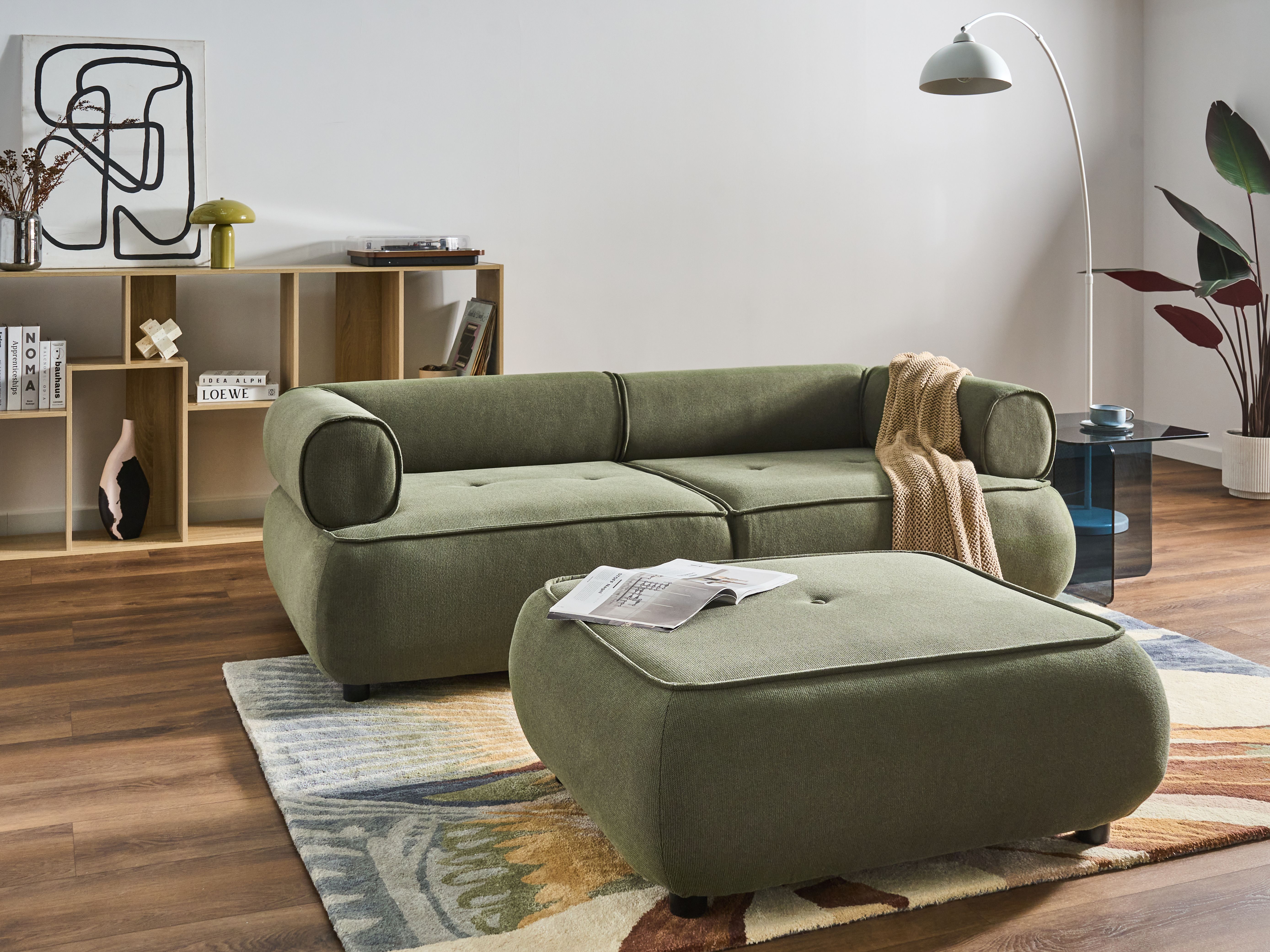Sofa 3 Seater SALLA Fabric Green with Ottoman