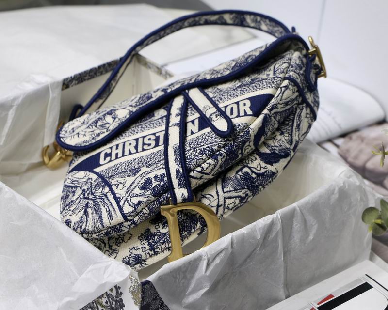 Saddle Bag Blue Toile de Jouy Embroidery – DB0741:1High-quality replica