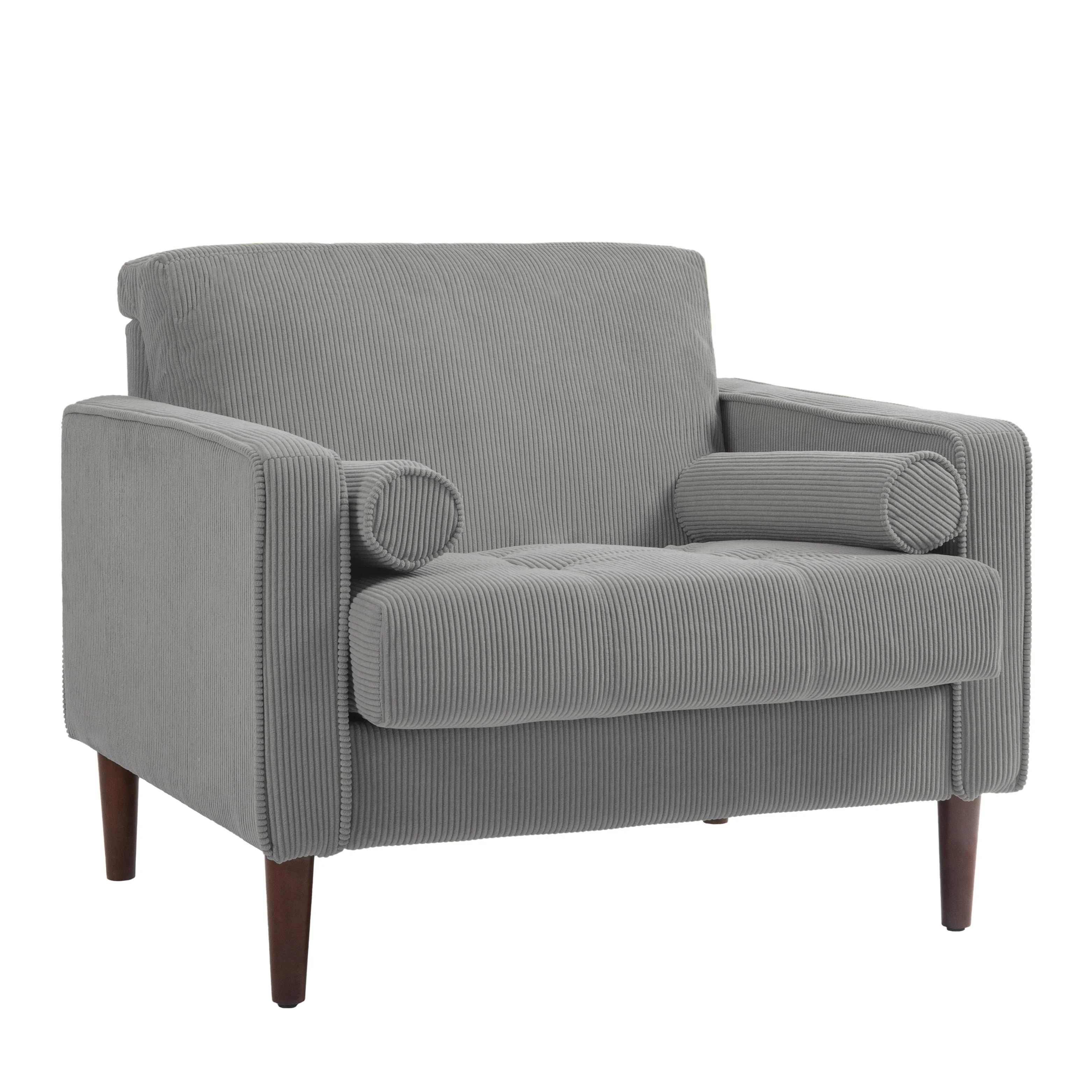 UIXE Corduroy Accent Chair Modern Upholstered Arm Chairs Comfy Reading Armchair with Pillow Armrest Tufted Living Room Single Sofa Lounge Seat, Yellow - Image 31