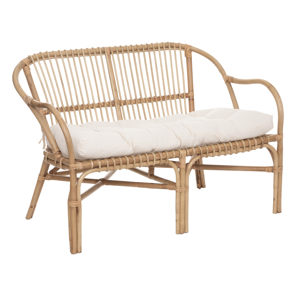 2-seater bench "Neta" 2-seater, Rattan, White Fabric