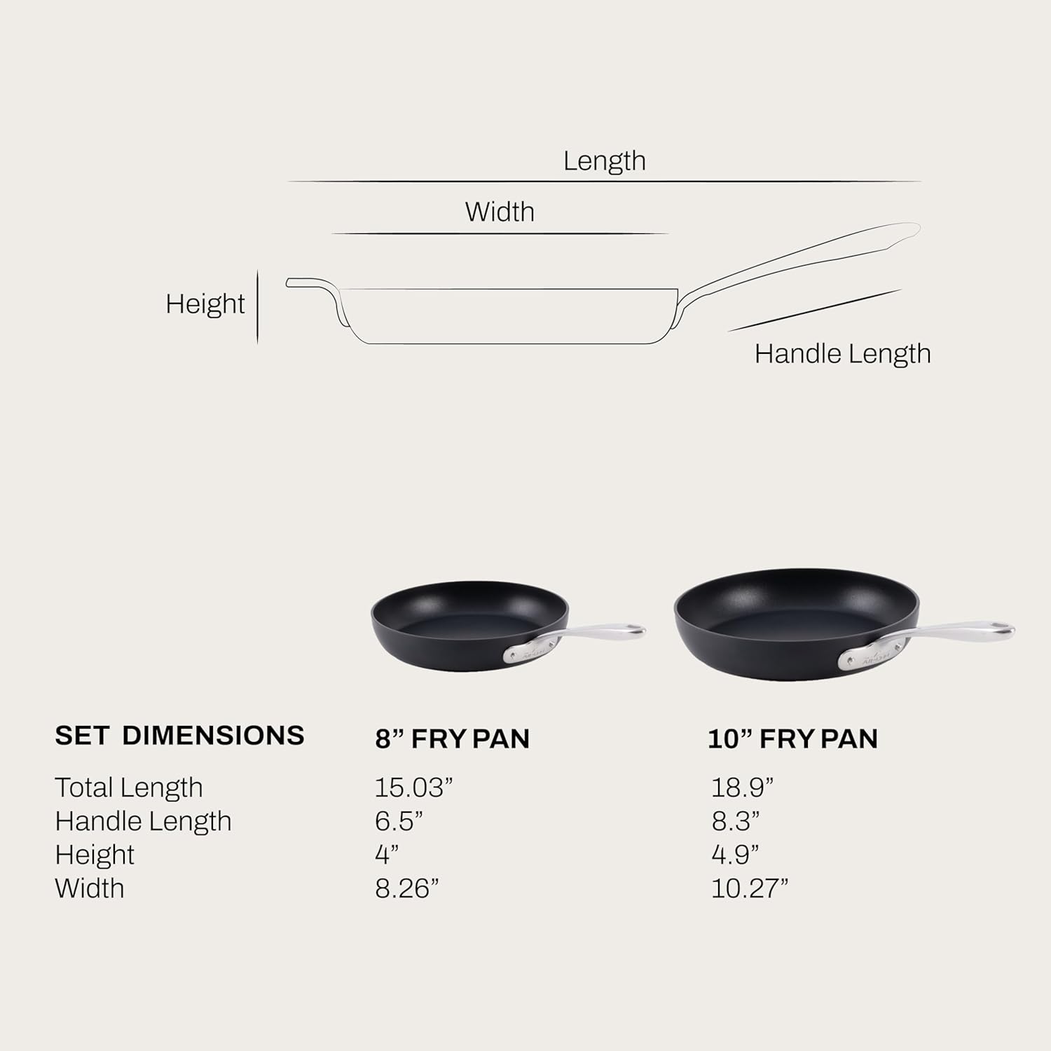 All-Clad HA1 Hard Anodized Non Stick Fry Pan Set 2 Piece, 8, 10 Inch, Induction, Oven Broiler Safe 500F, Pots and Pans Set, Kitchen Frying Pans, Skillets, Premium Cookware, Home, Dishwasher Safe Black