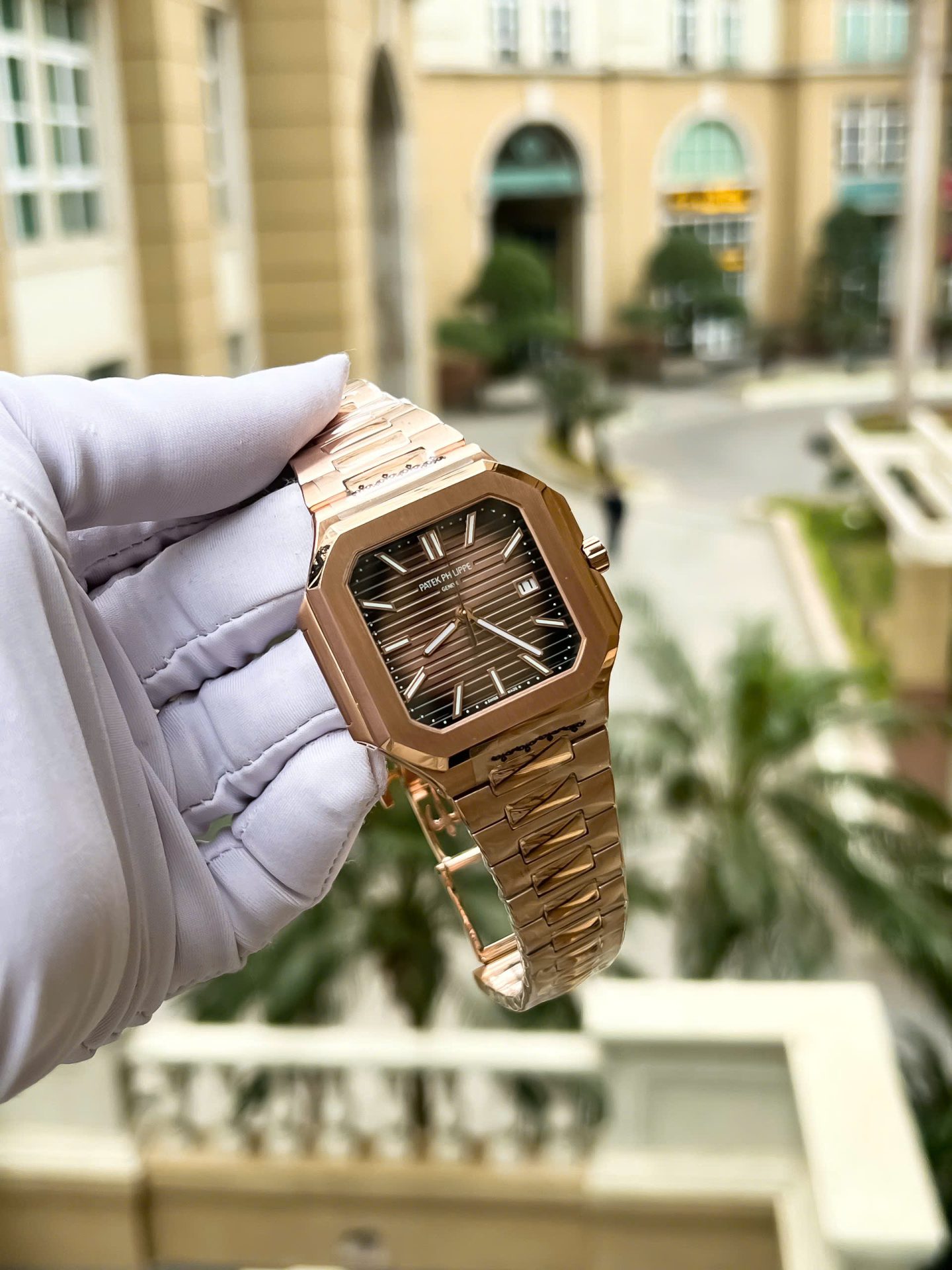 Patek Philippe Cubitus 5821 Rose Gold Replica Watch Dial Square Chocolate 45mm - Elite Watch Atelier