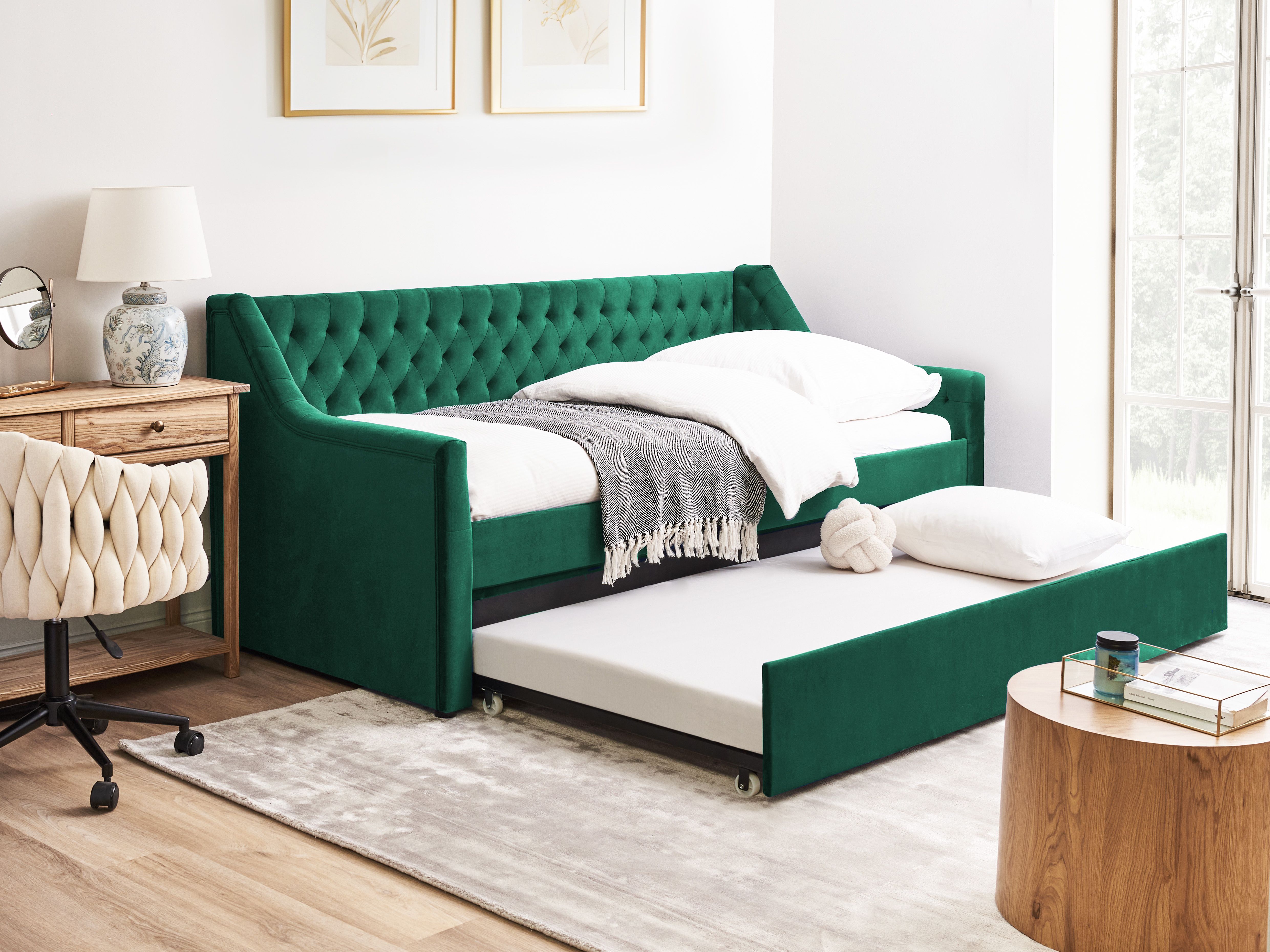 Trundle Bed Velvet MONTARGIS 90 x 200 cm (EU Single) Emerald Green