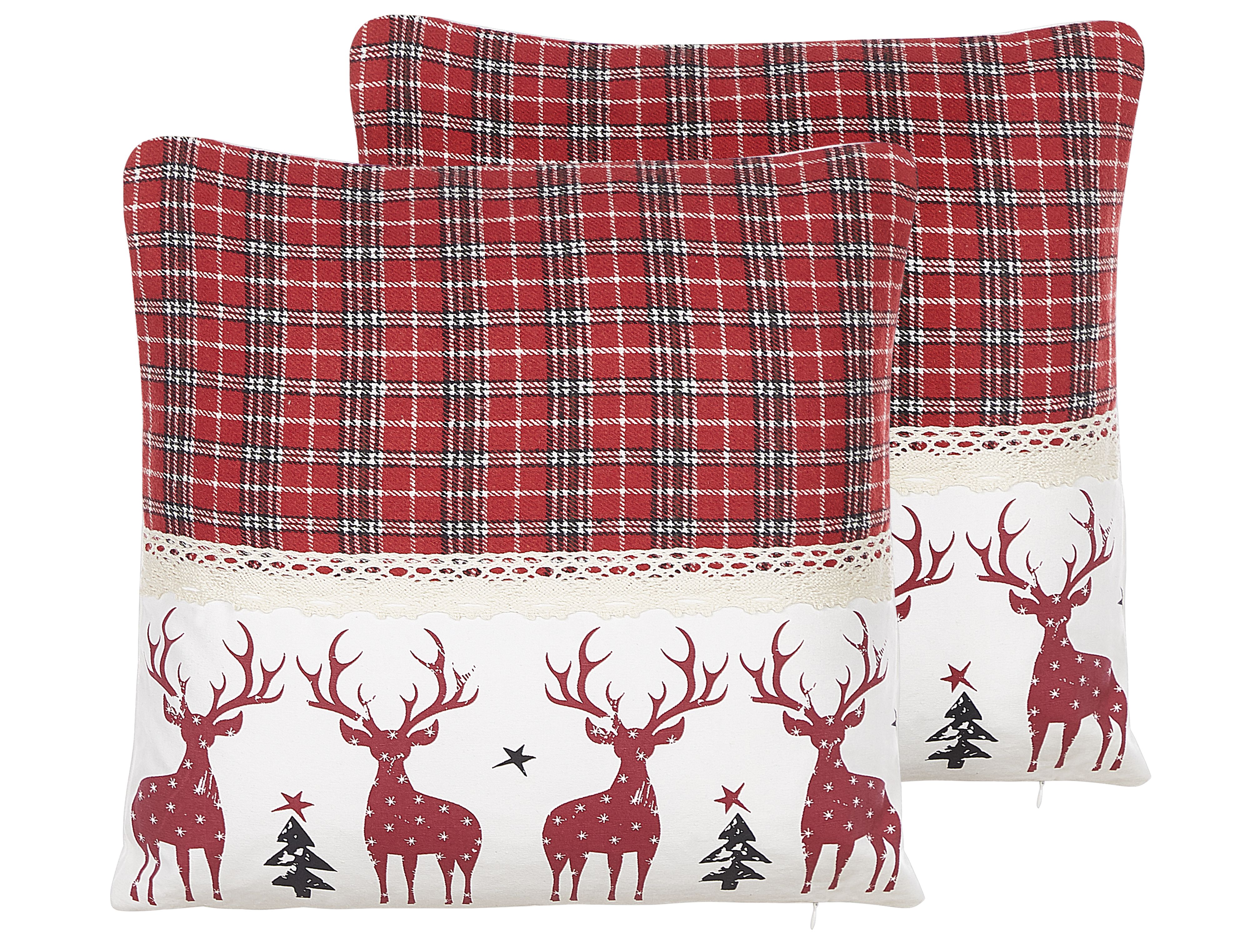 Set of 2 Decorative Cushions ROBBIE 45 x 45 cm Red Christmas Motif