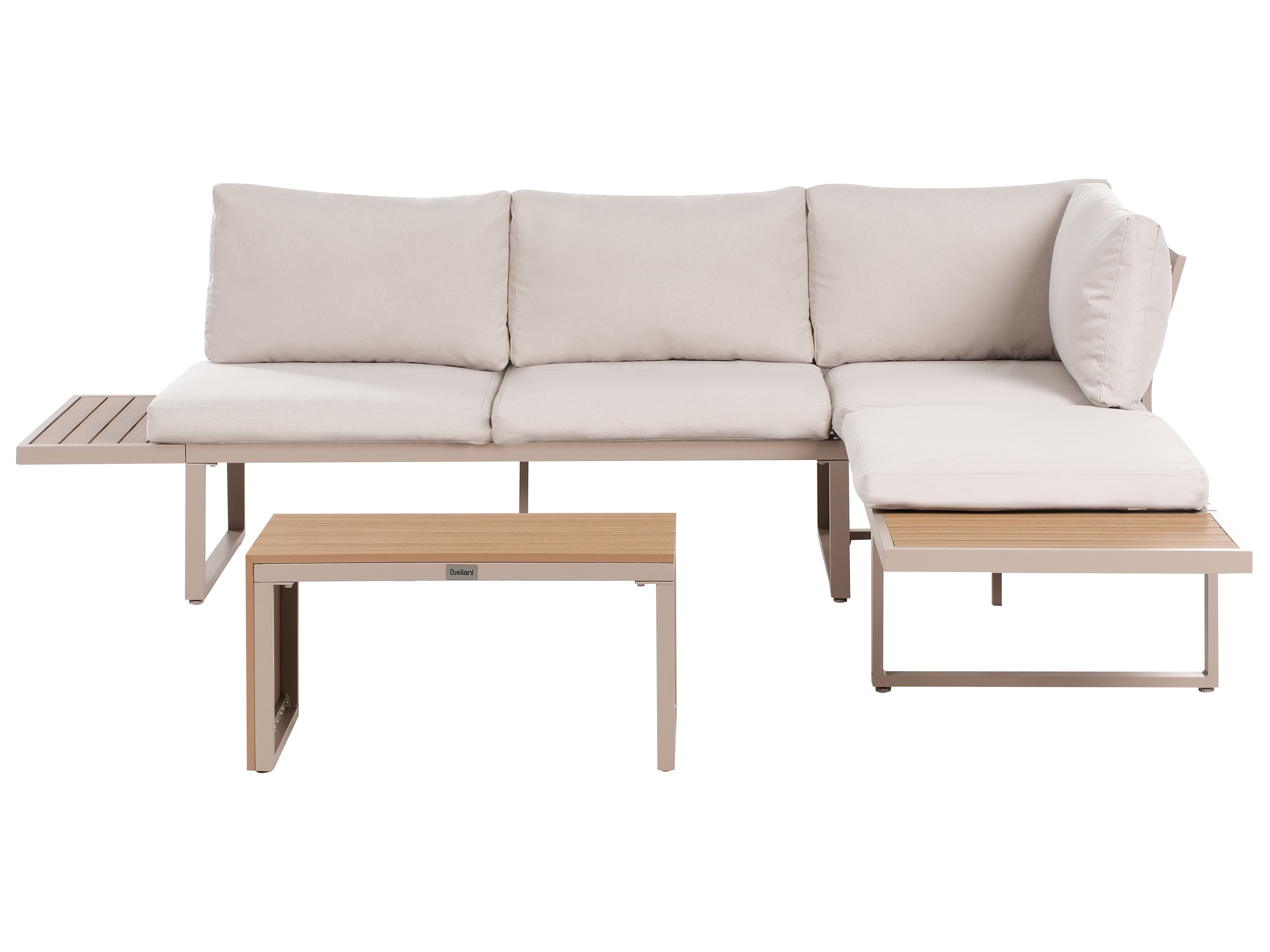 Garden Corner Sofa with Table 4 Seater PIENZA Left Hand Modular Light Brown/ Beige