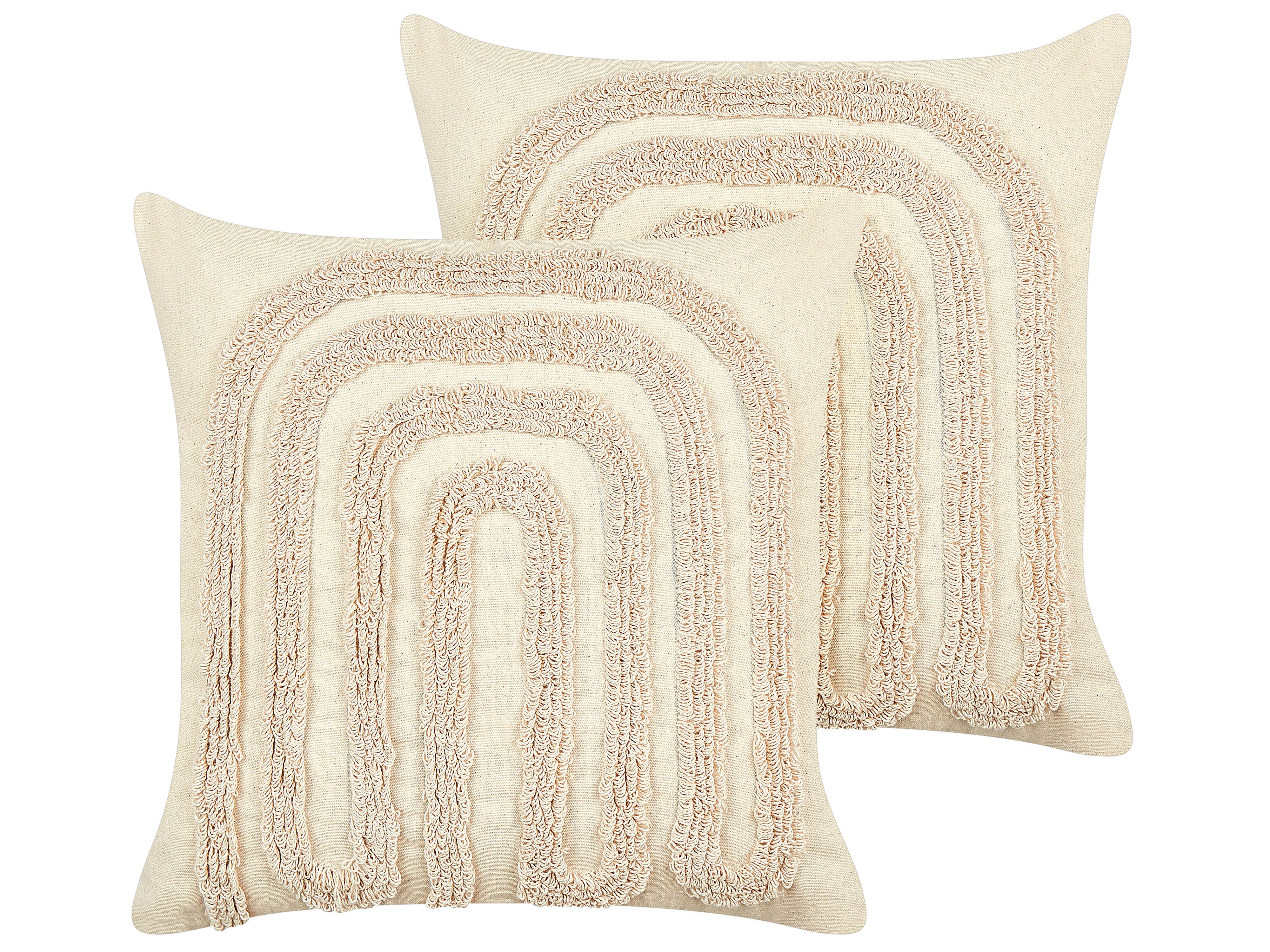 Set of 2 Decorative Cushions TATSOI Cotton 45 x 45 cm Beige Geometric Pattern