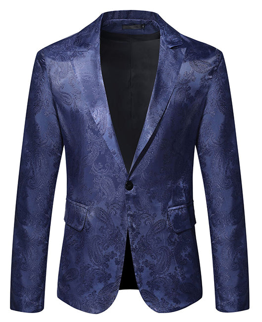 Elegant Lapel Collar Paisley Print One Button Satin Blazer