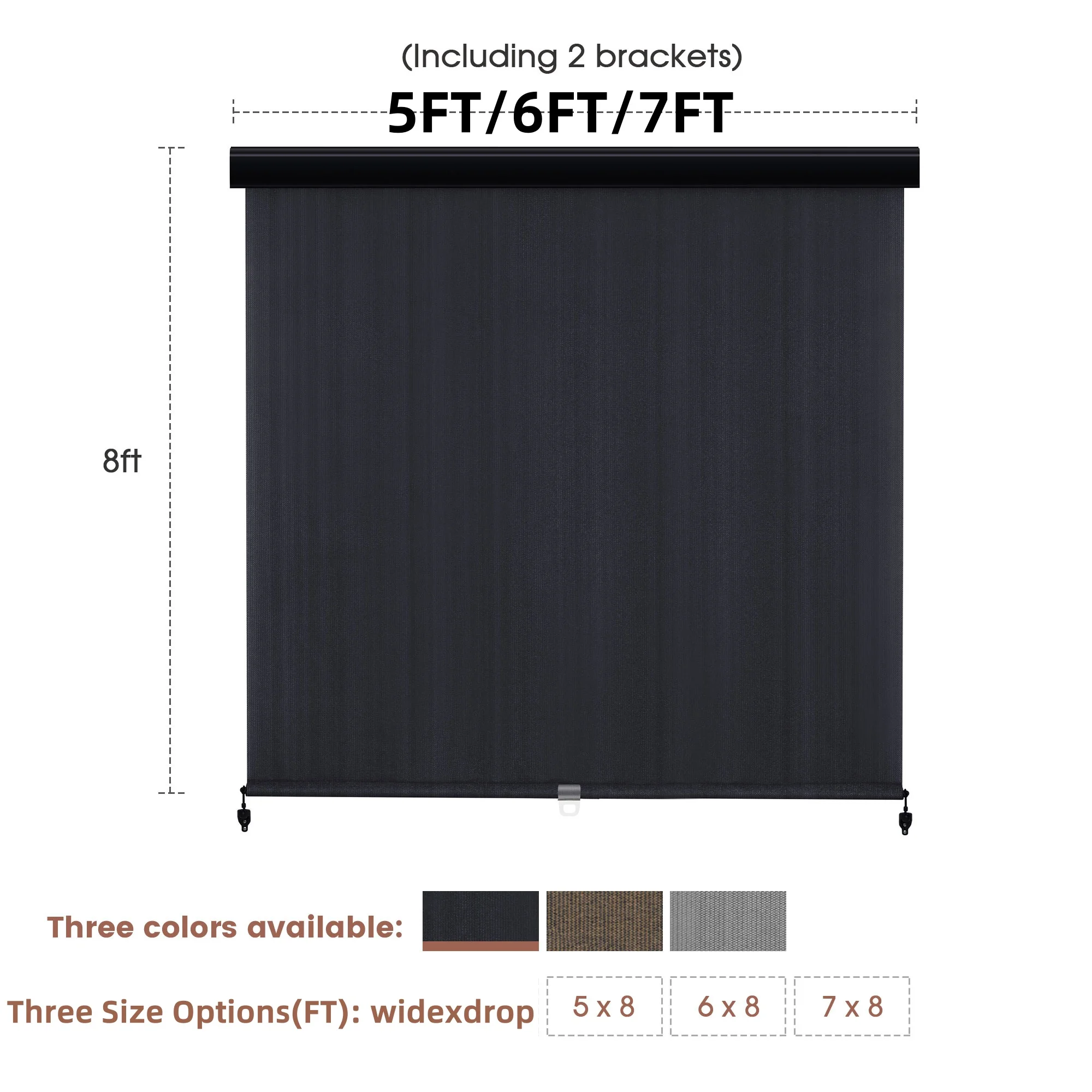 Vicllax Outdoor Patio Blinds Sun Shades Spring Roller Shade with Valance for Patio, Gray, 8'Wx8'H - Image 16