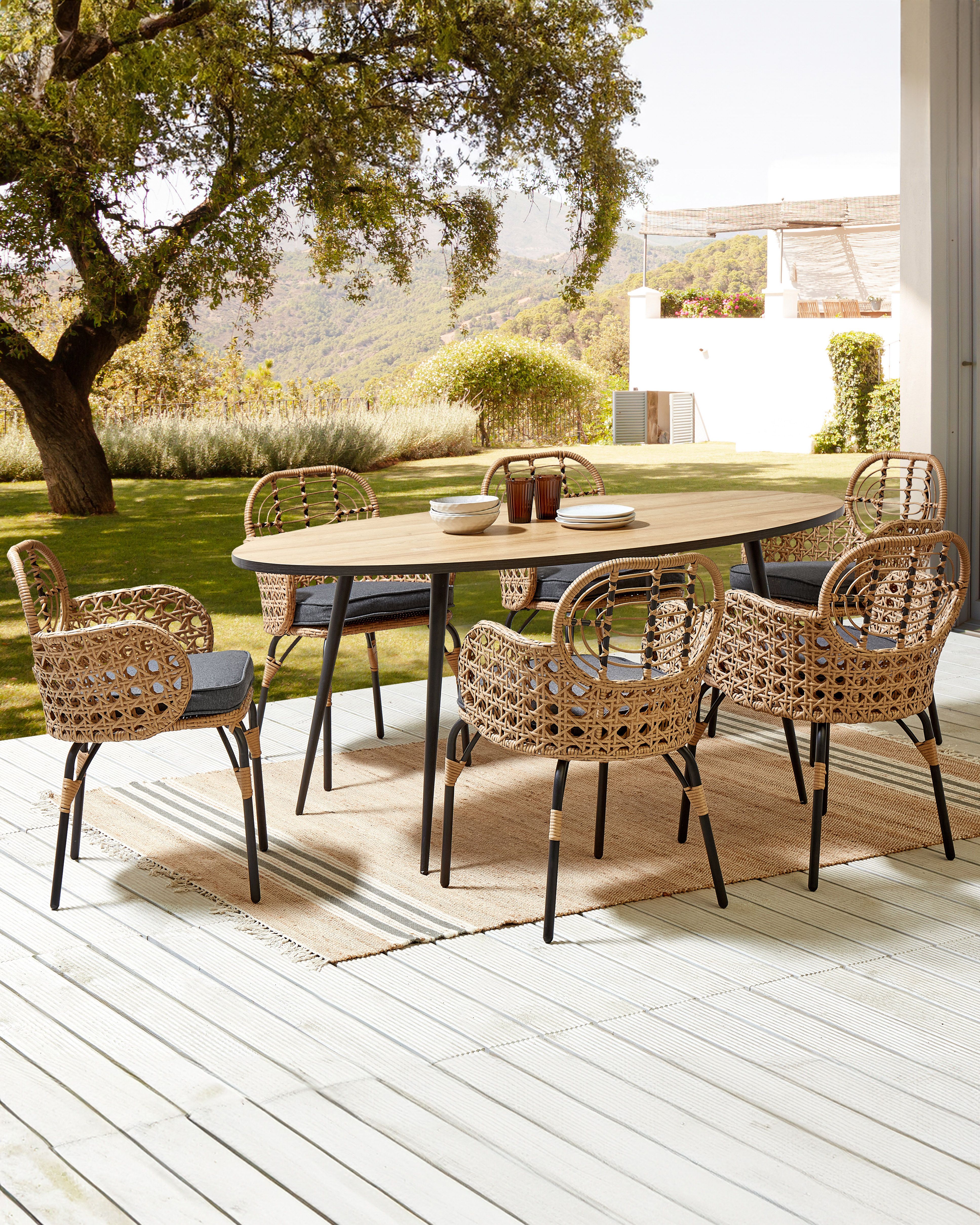 Set of 6 Garden Chairs with Cushions PRATELLO PE Rattan Natural