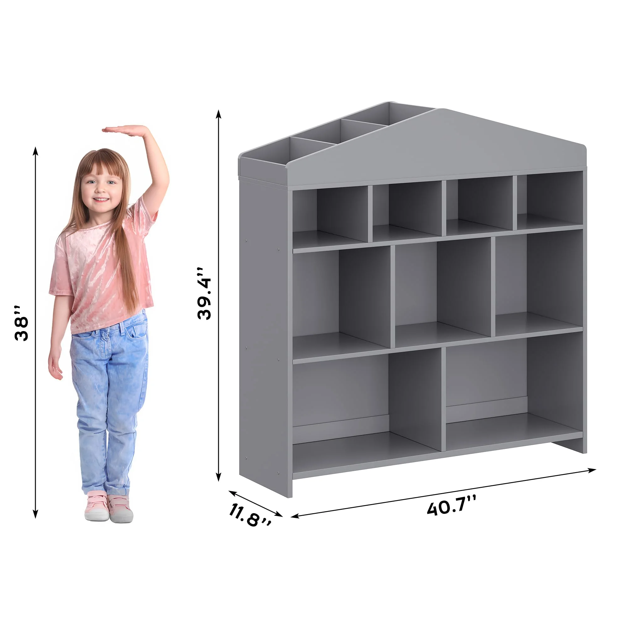DSstyles Kids Bookshelf 9-Cubby Toy Storage Organizer White Bookcase Toddlers Playhouse Cabinet Shelf for Boys Girls Wooden Storage Toy Shelf for Playroom, Nursery, Kids Room - Image 14