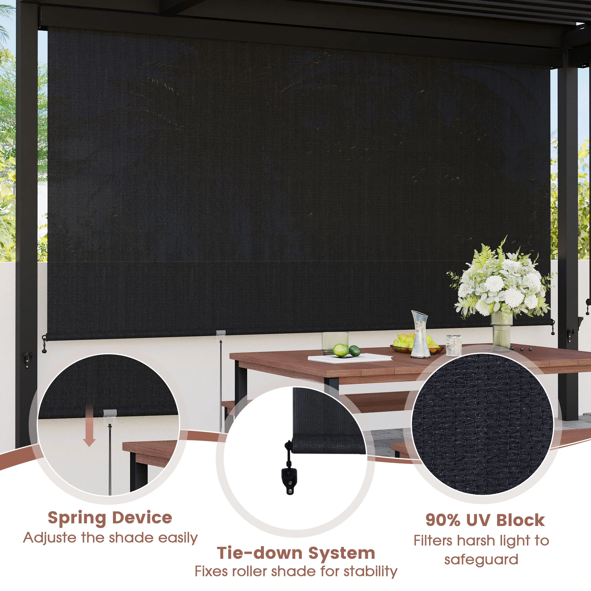 Vicllax Outdoor Patio Blinds Sun Shades Spring Roller Shade with Valance for Patio, Gray, 8'Wx8'H - Image 12