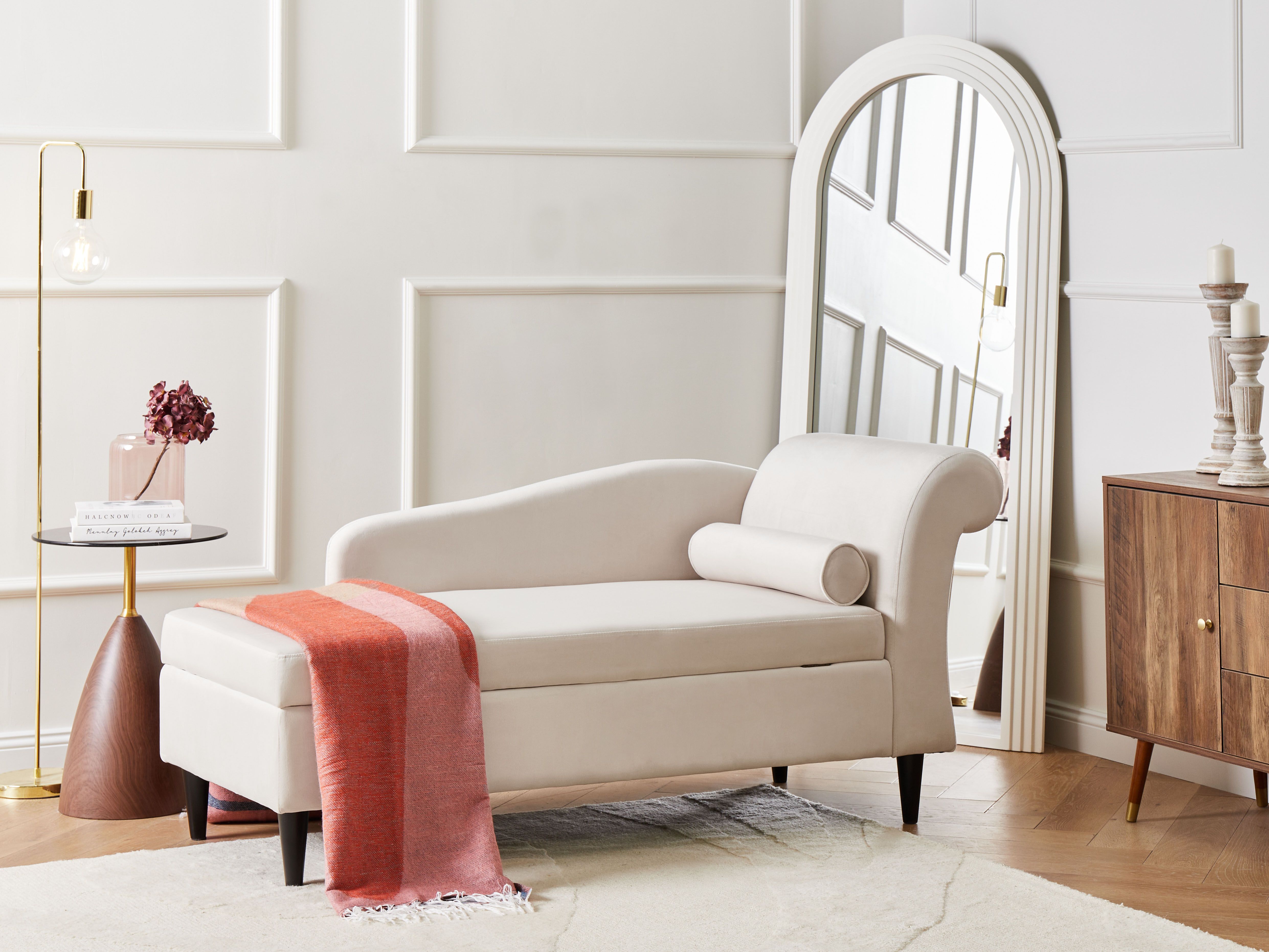 Right-Hand Chaise Lounge LUIRO Velvet Beige with Storage