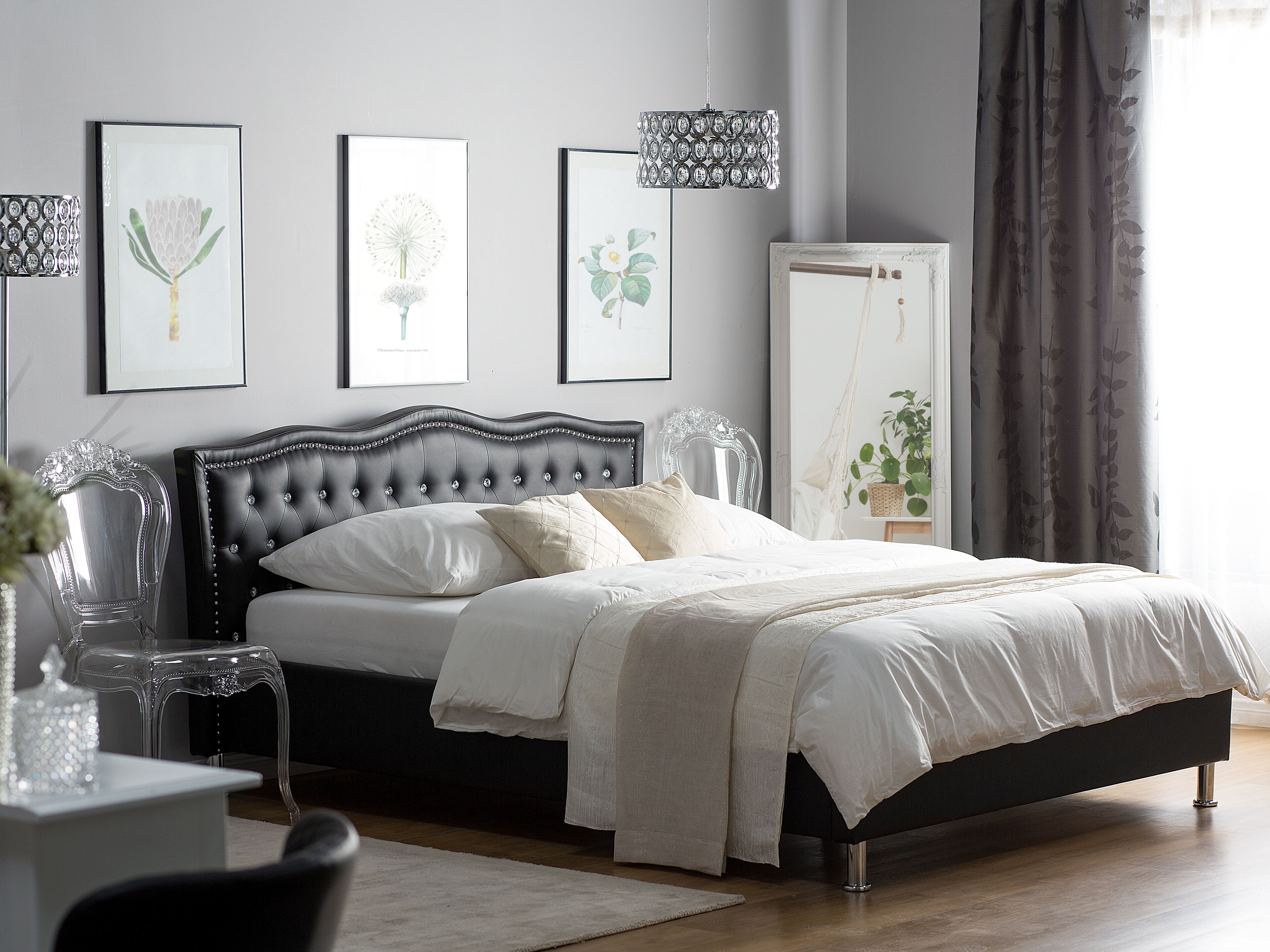 Bed Faux Leather METZ 160 x 200 cm (EU King Size) Black