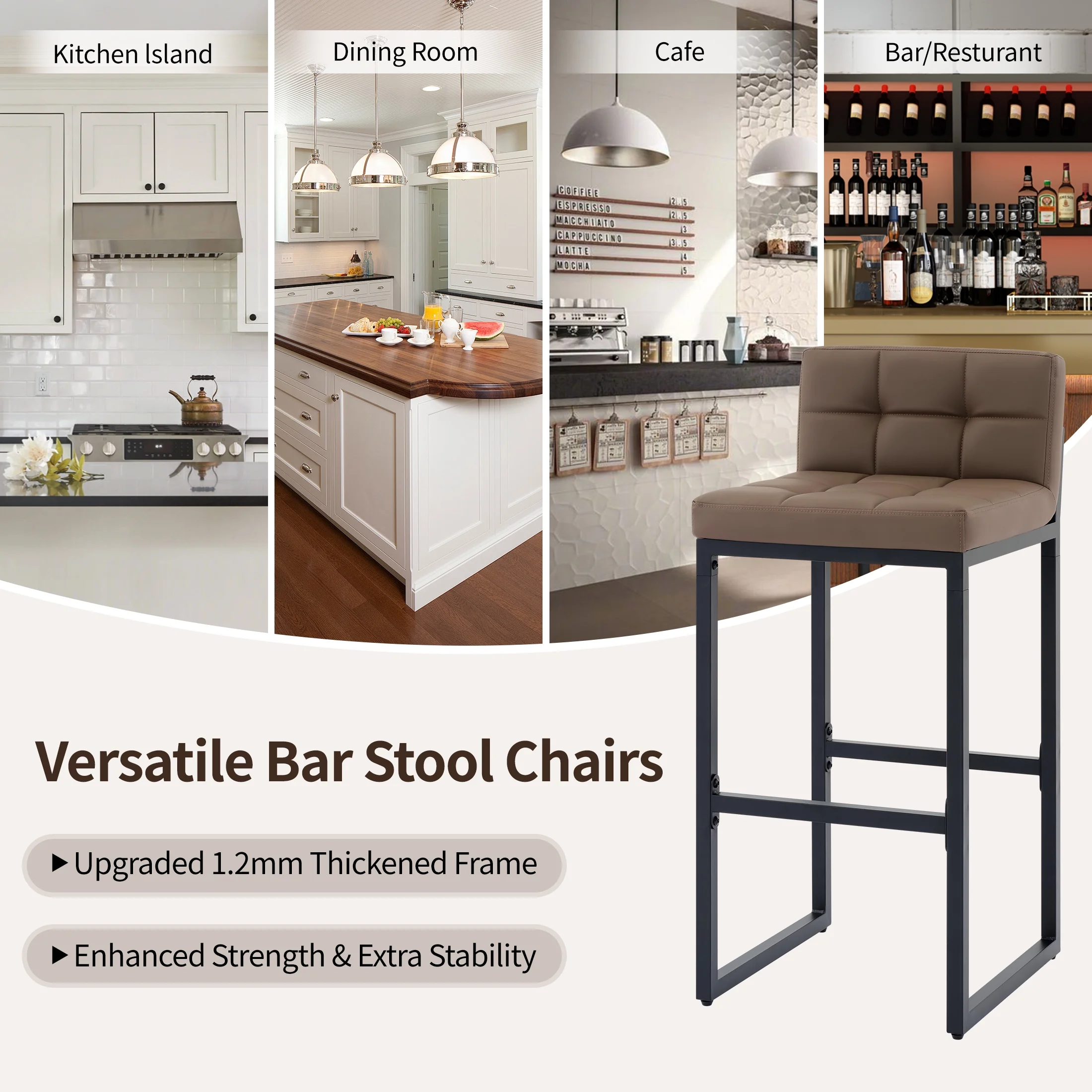 FIRAVOE Bar Stools Set of 3, Counter Height Bar Stools (Low Back)(Thickened Frame) 26" PU Leather Barstools Bar Chairs for Kitchen Island, Black - Image 46