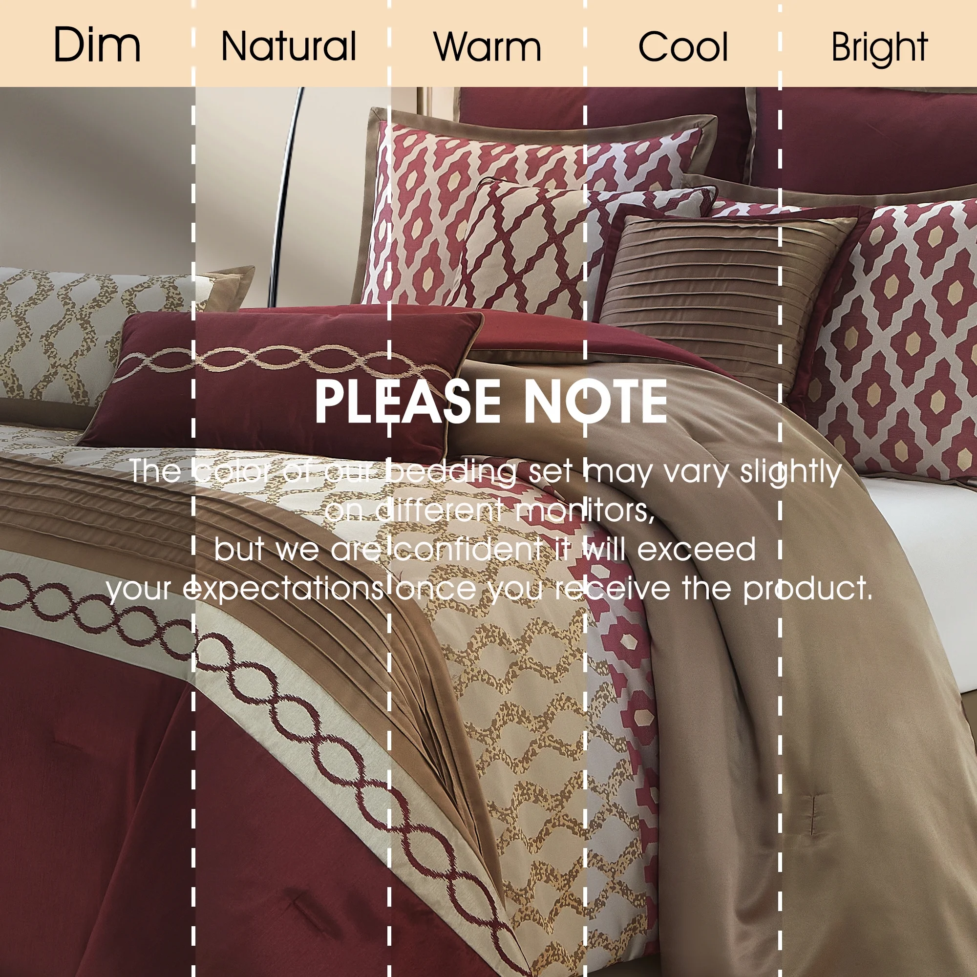 LANCO MODERN LIFESTYLE King Size Comforter Set, Burgundy, 10 Piece Bed in a Bag for All Seasons, Luxury Extreme Comfort Bedding Sets with Bedskirt, Pillow Shams, Euro Shams and Decor Pillows - Image 9