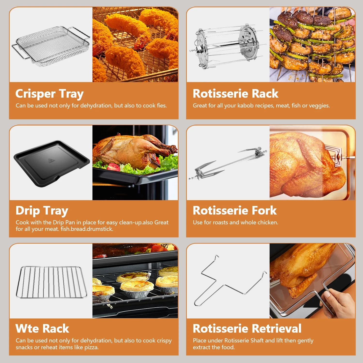 Whall 12QT Touchscreen Air Fryer Toaster Oven, 12 Pre-set Menus, Clear Window, Less Oil